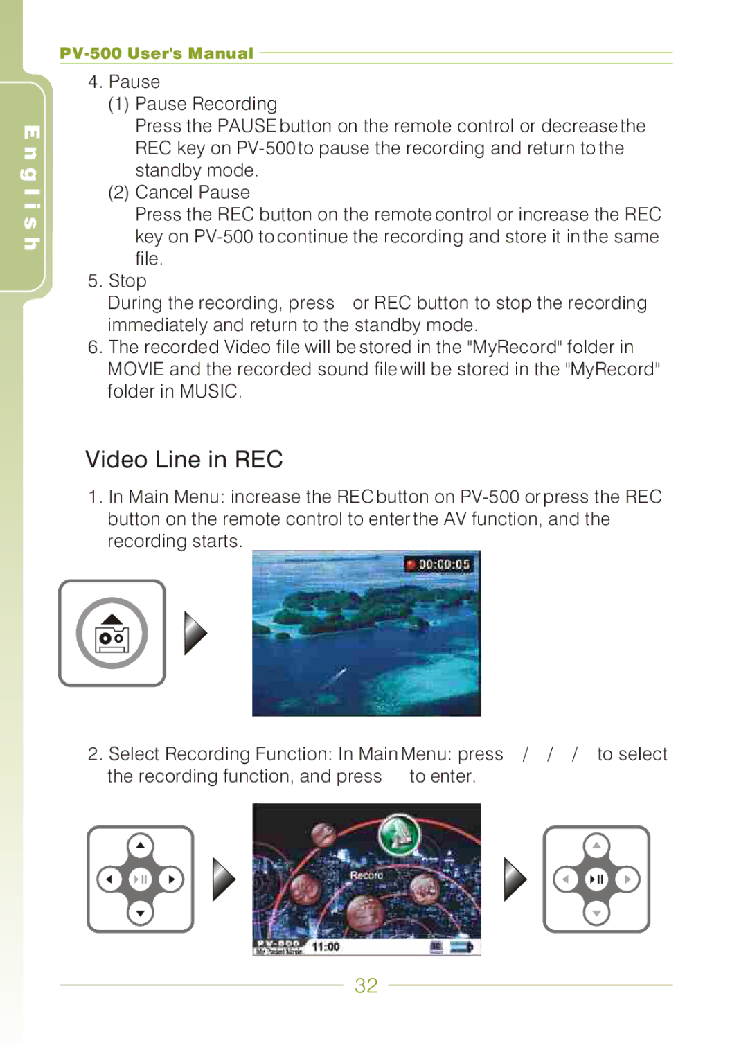 Panasonic PV-500 user manual Video Line in REC 