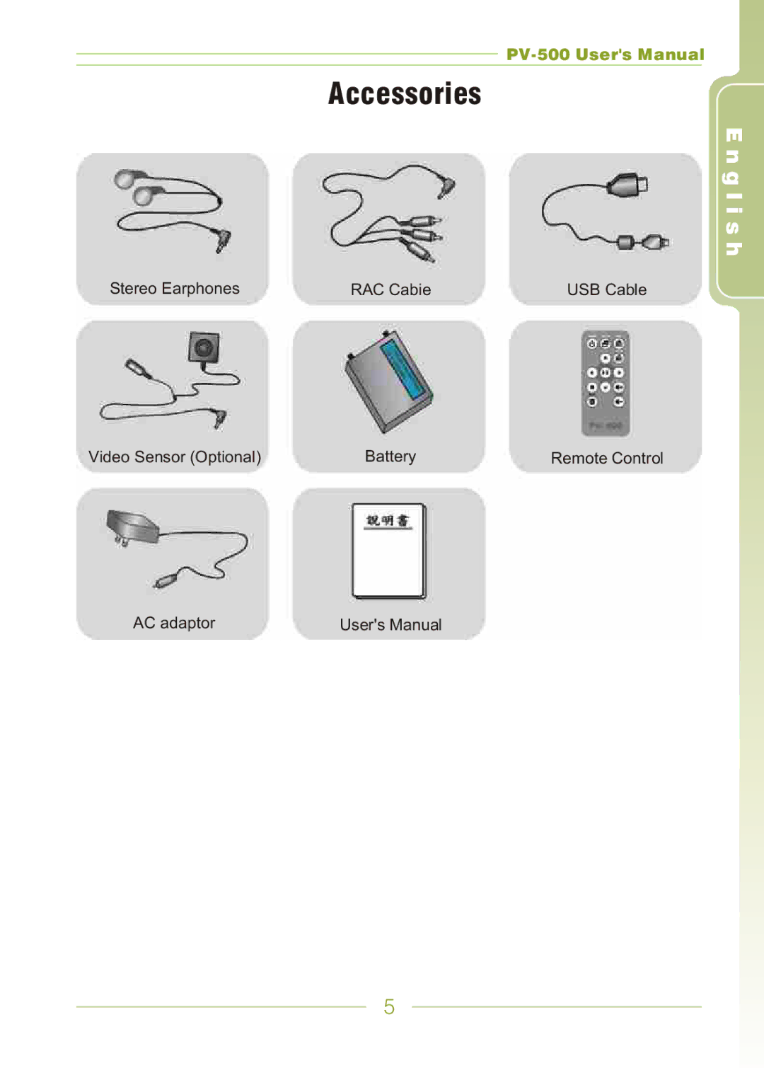 Panasonic PV-500 user manual Accessories 