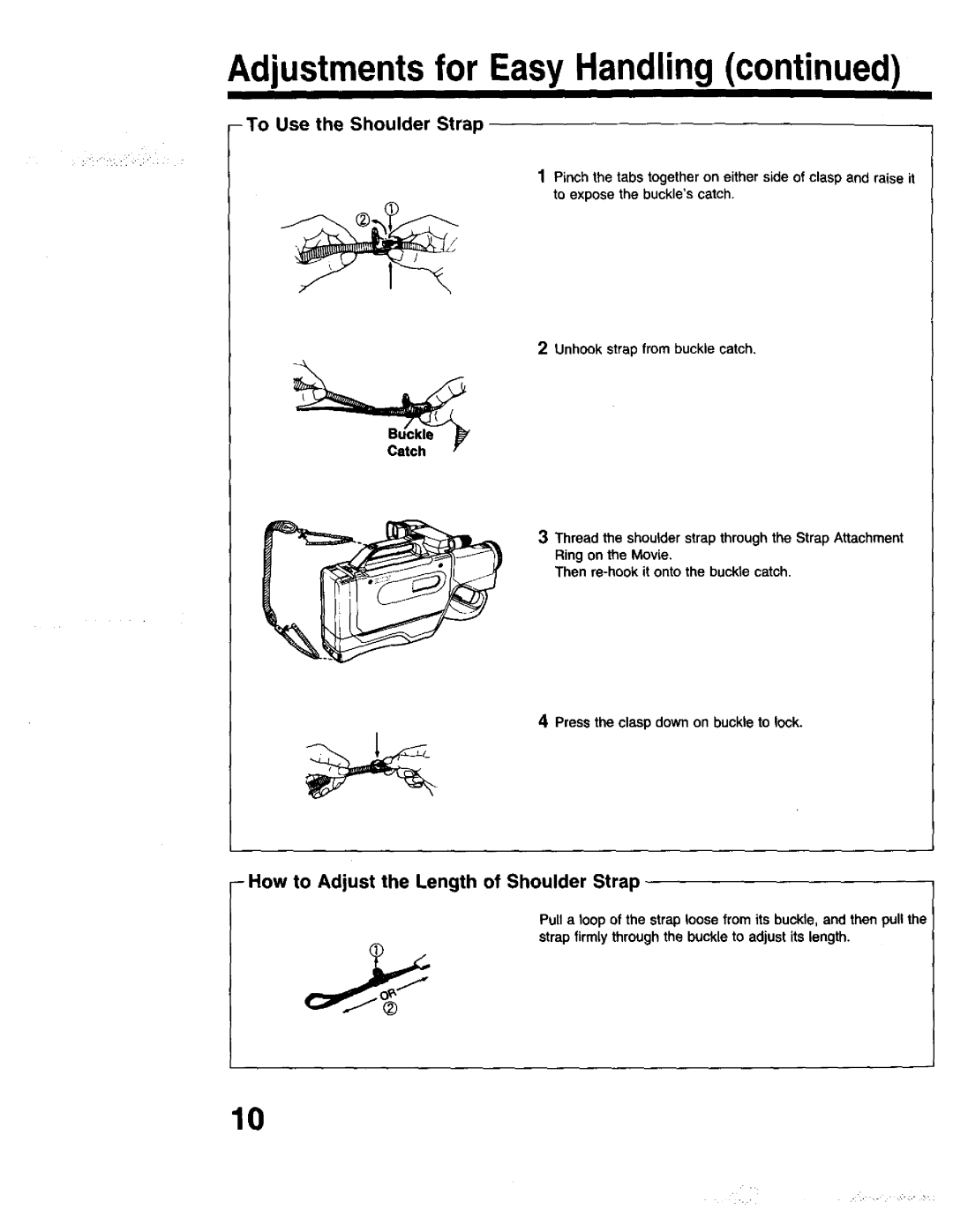 Panasonic PV-615S Adjustments for Easy Handling, To Use the Shoulder Strap, How to Adjust the Length of Shoulder Strap 