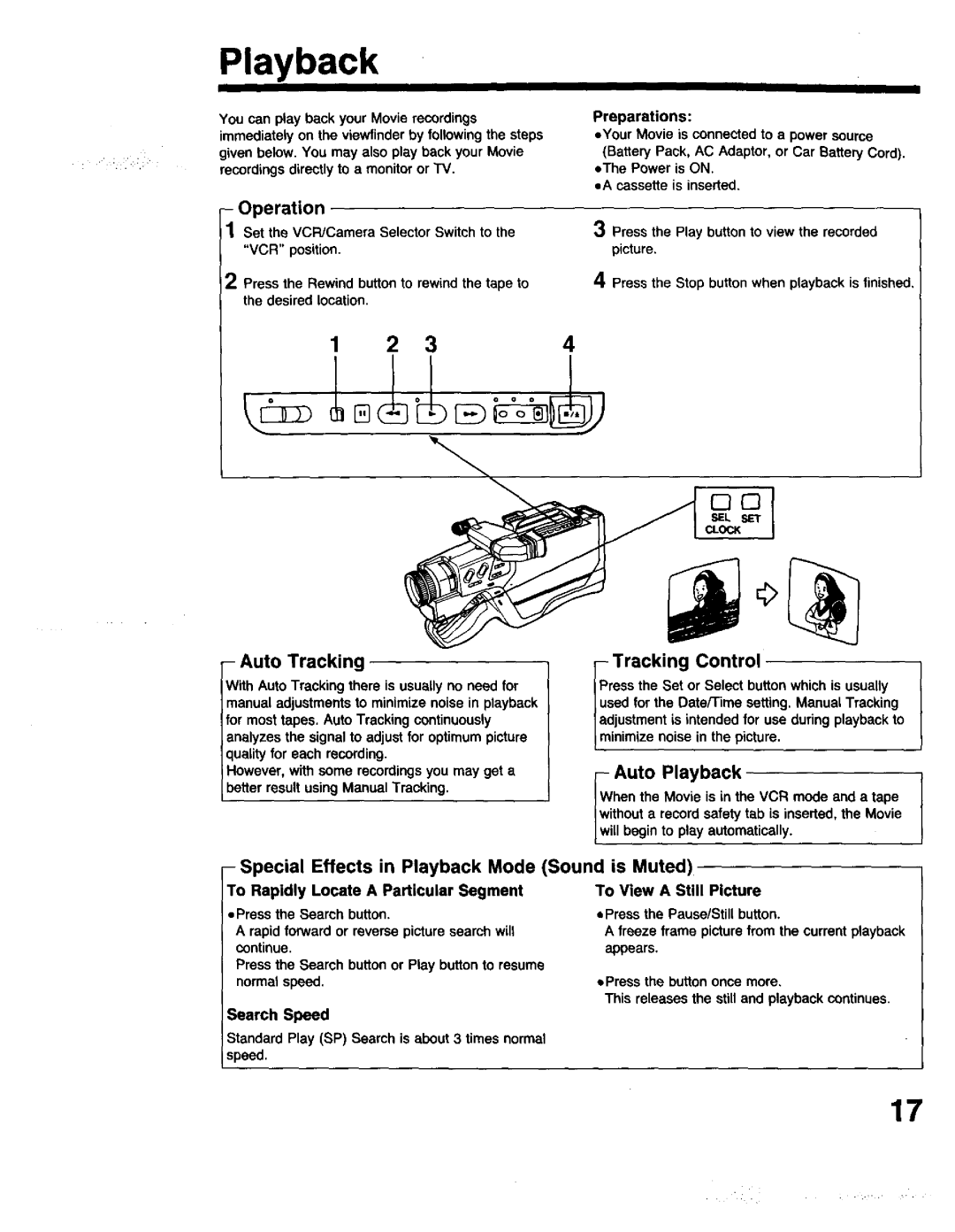 Panasonic PV-615S operating instructions Playback, Auto Tracking 