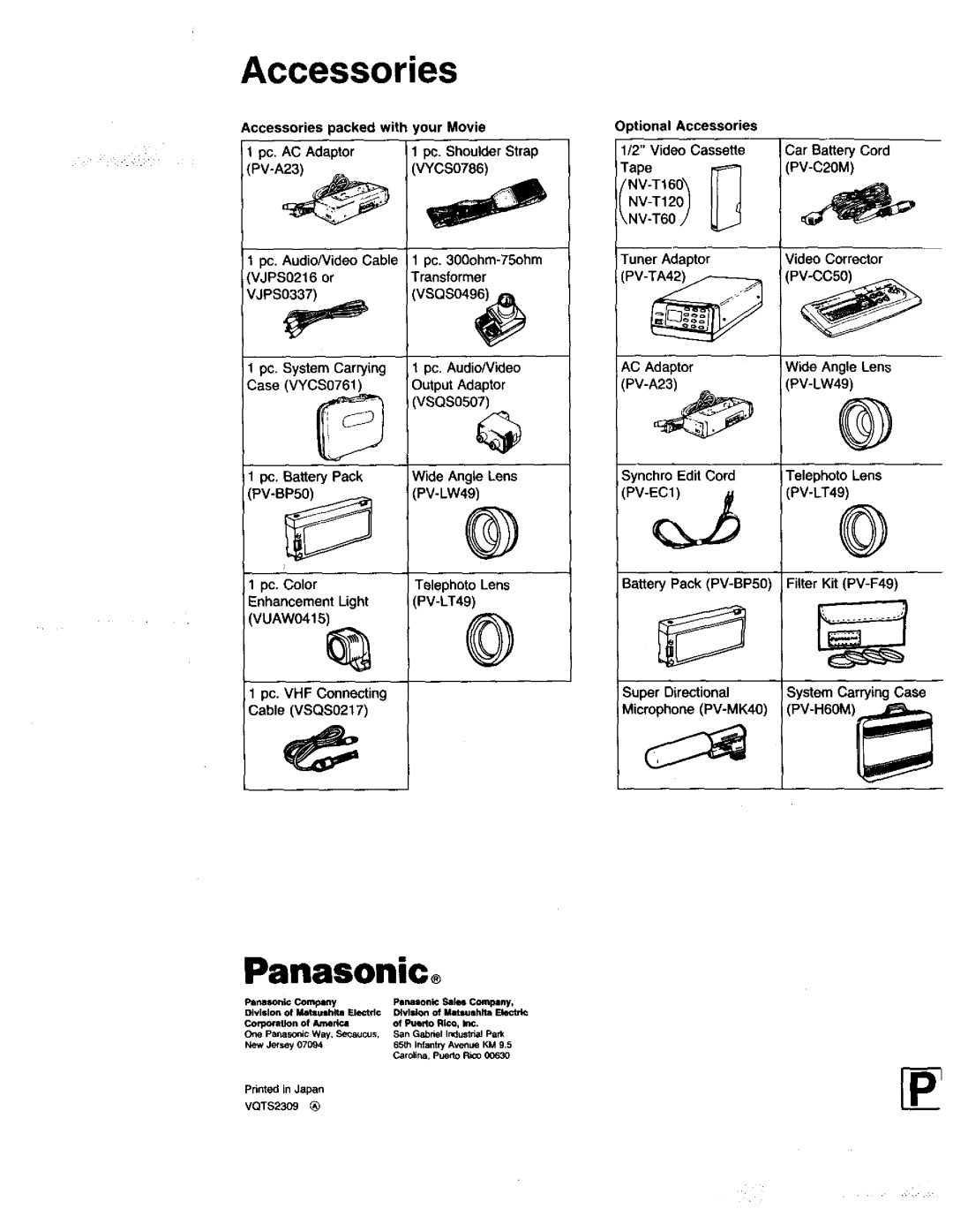 Panasonic PV-615S operating instructions Accessories, Super Directional MicrophonePV-MK40, System CarryingCase PV-H60M 