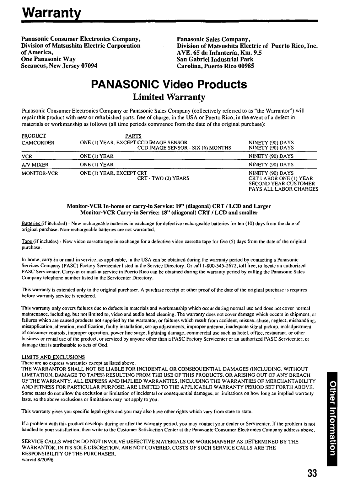 Panasonic PV-7451 manual 