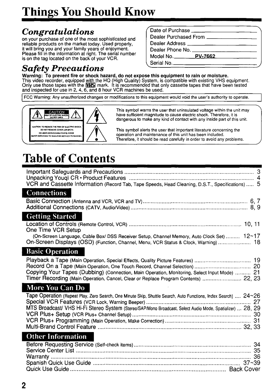 Panasonic PV-7662 manual 