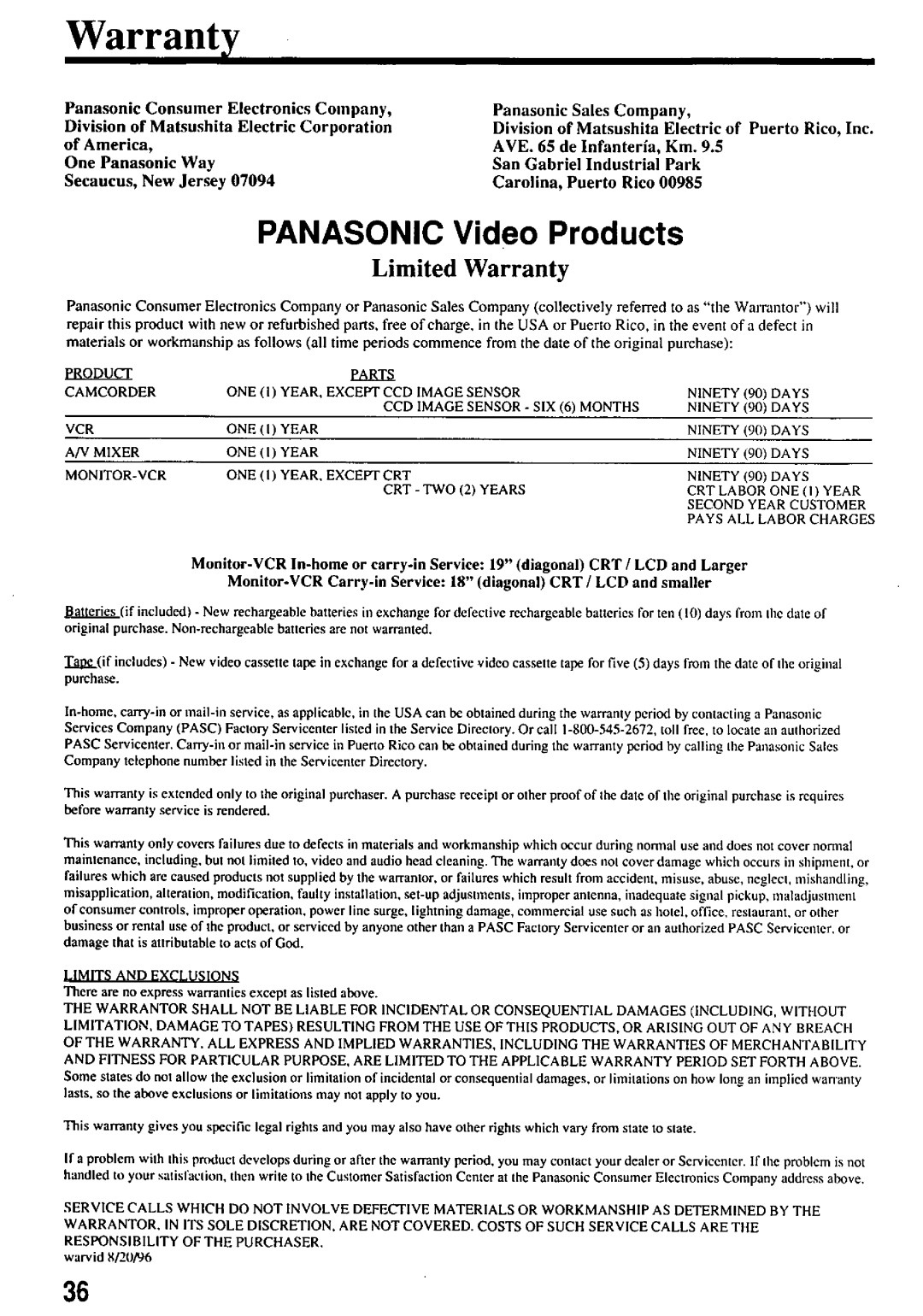 Panasonic PV-7662 manual 