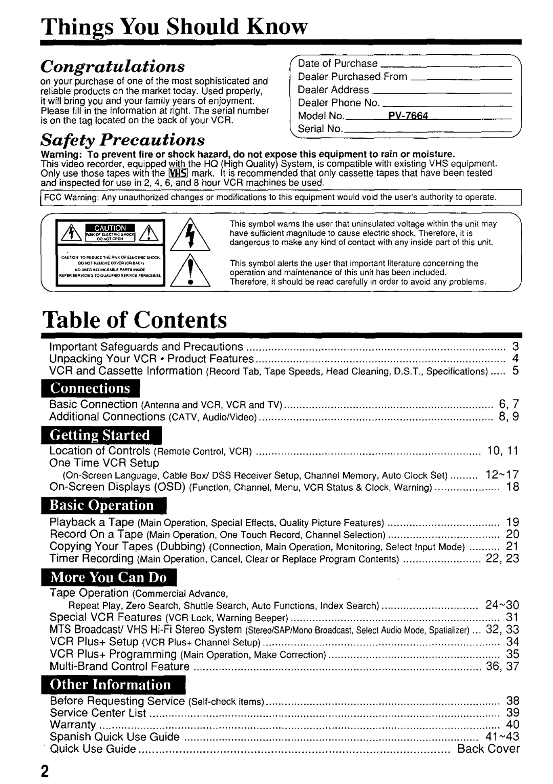 Panasonic PV-7664 manual 