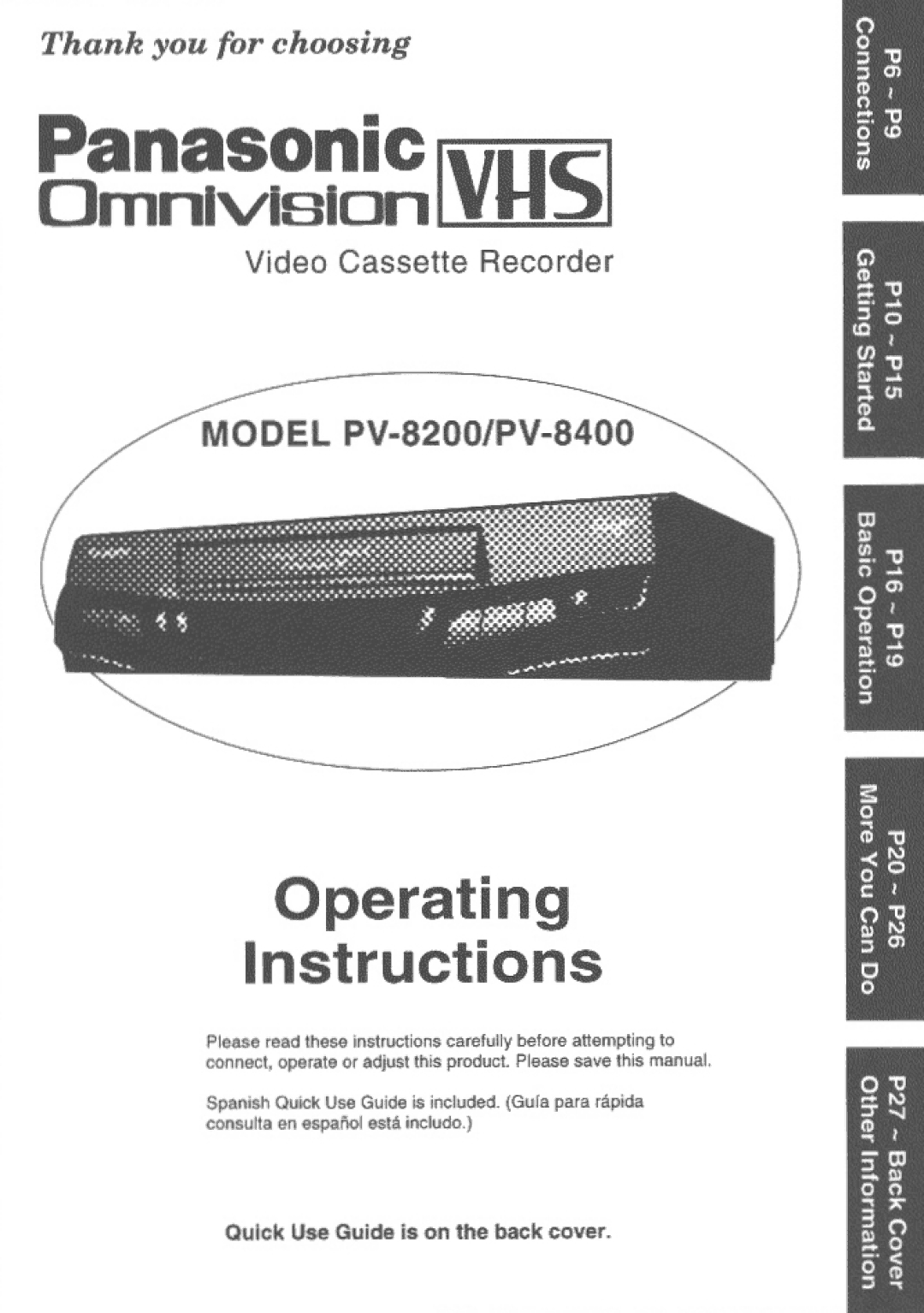 Panasonic PV-8400, PV-8200 manual 