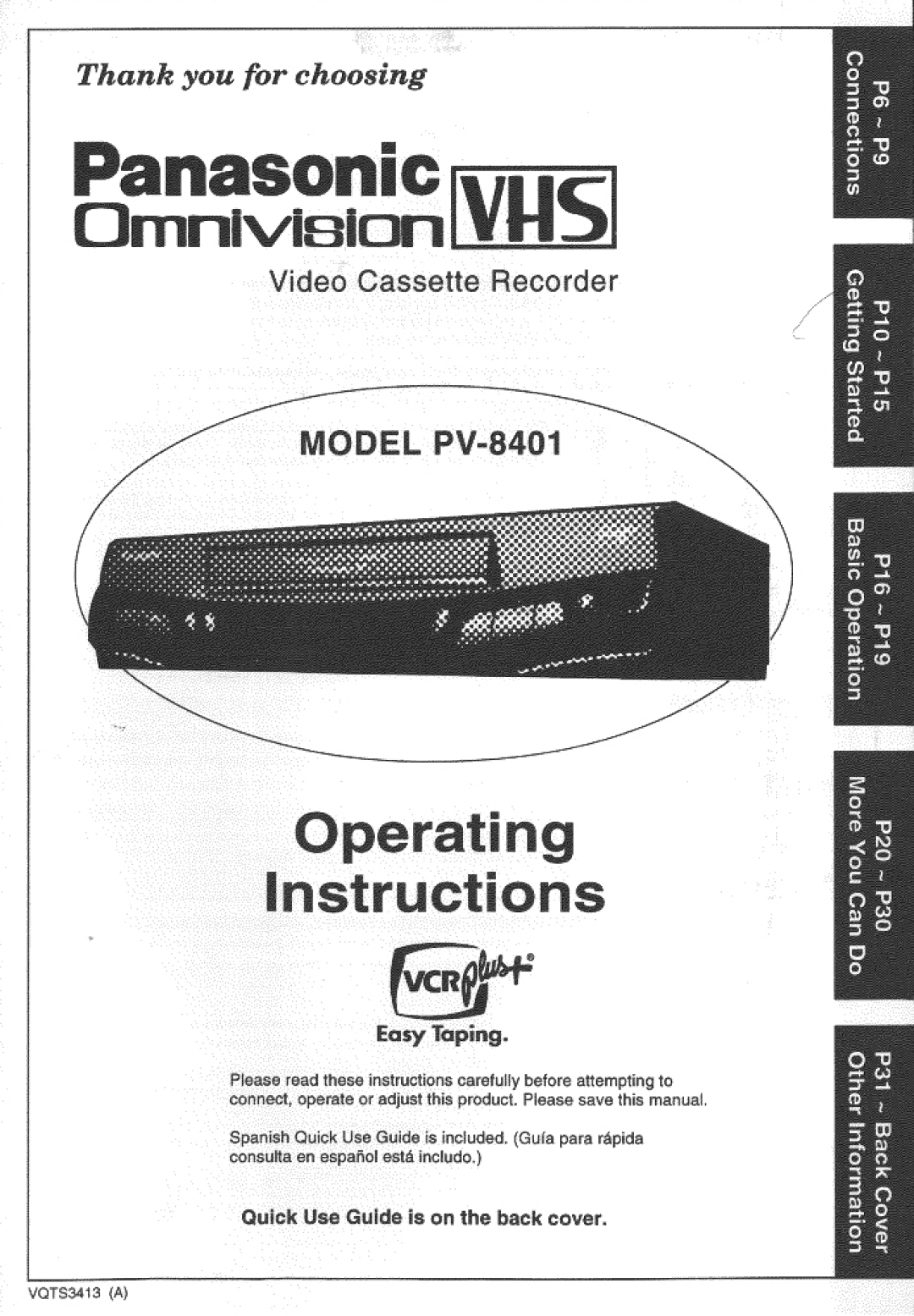 Panasonic PV-8401 manual 