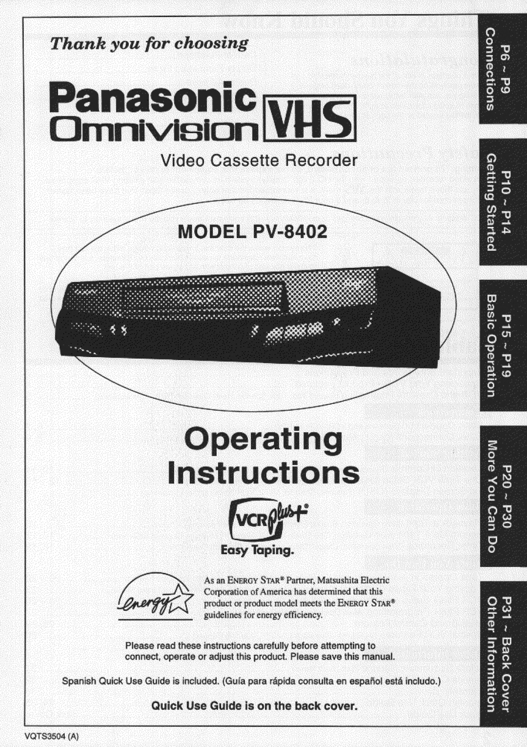 Panasonic PV-8402 manual 