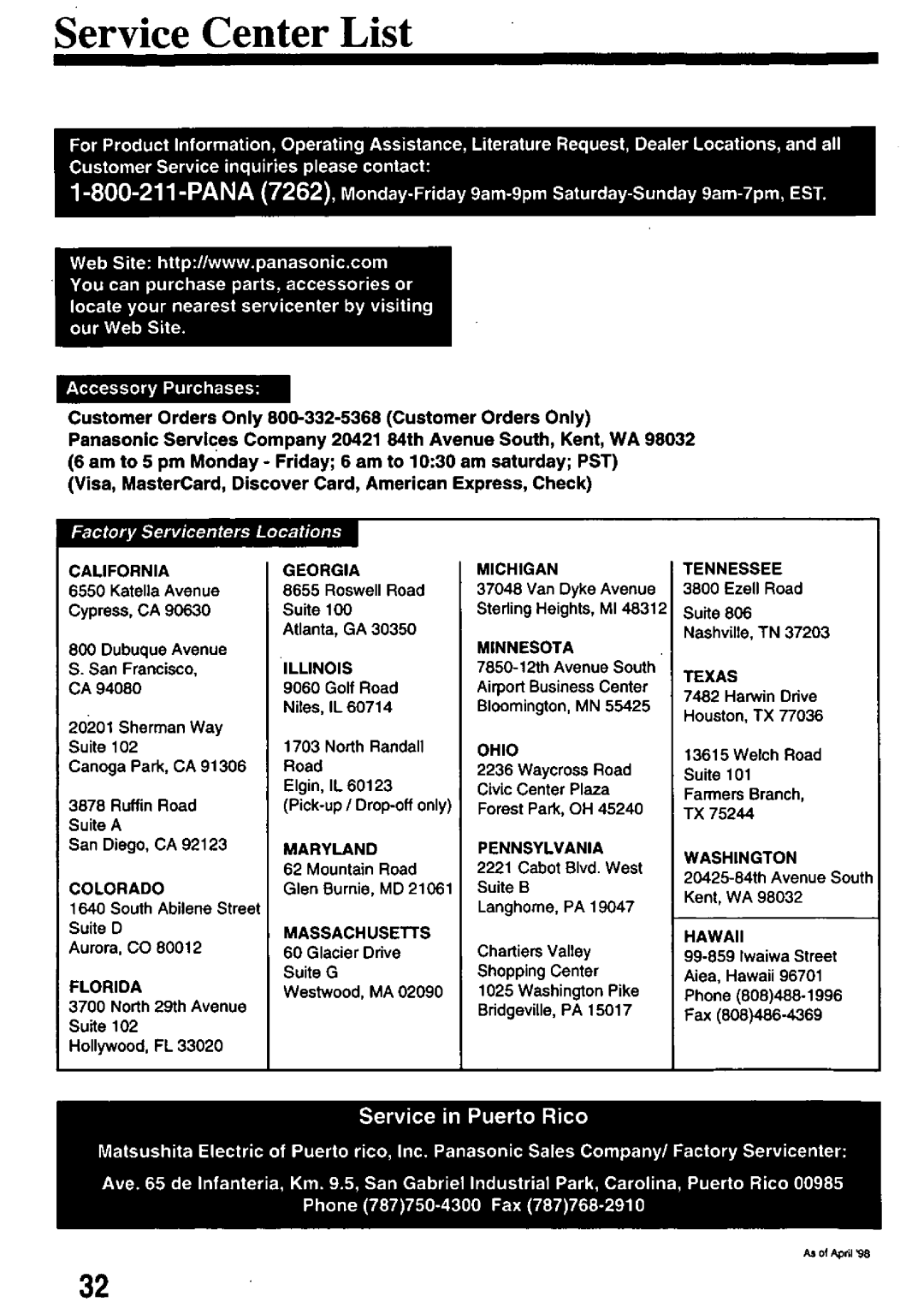 Panasonic PV-8402 manual 