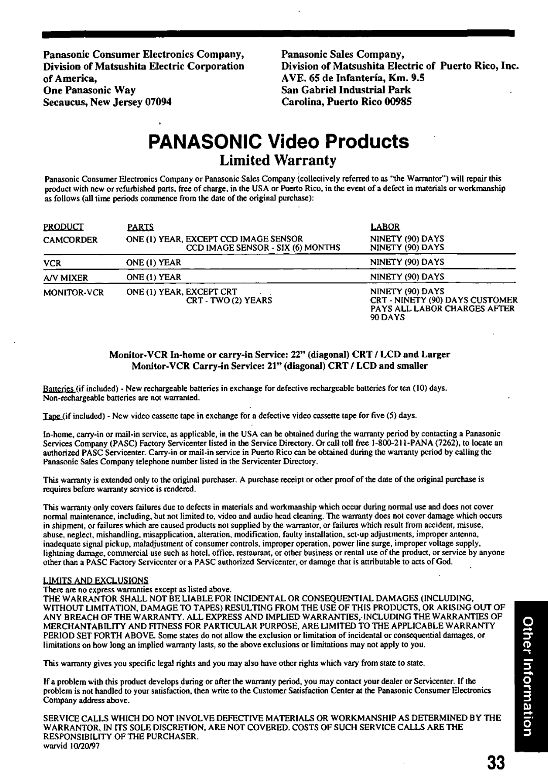 Panasonic PV-8402 manual 