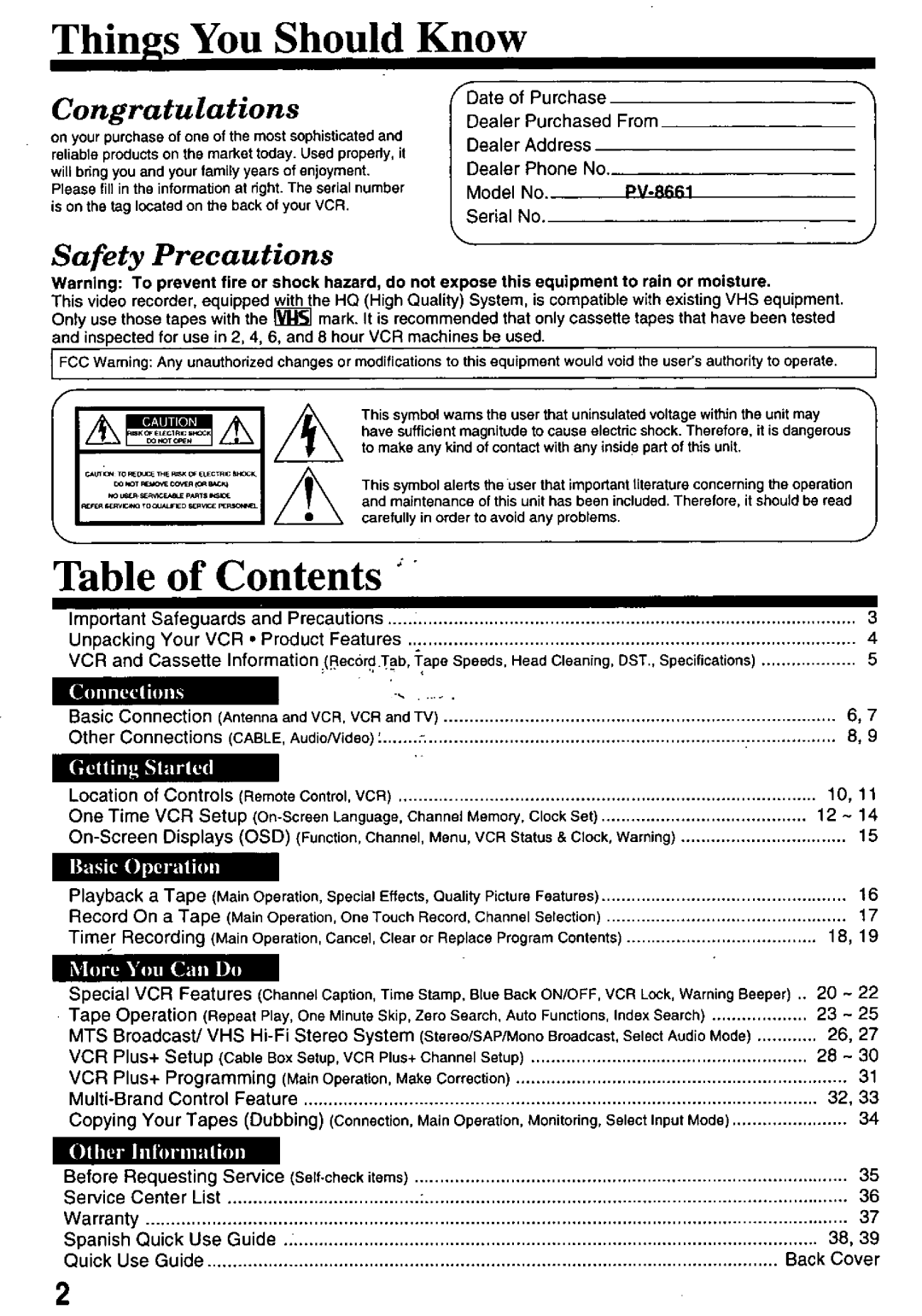 Panasonic PV-8661 manual 