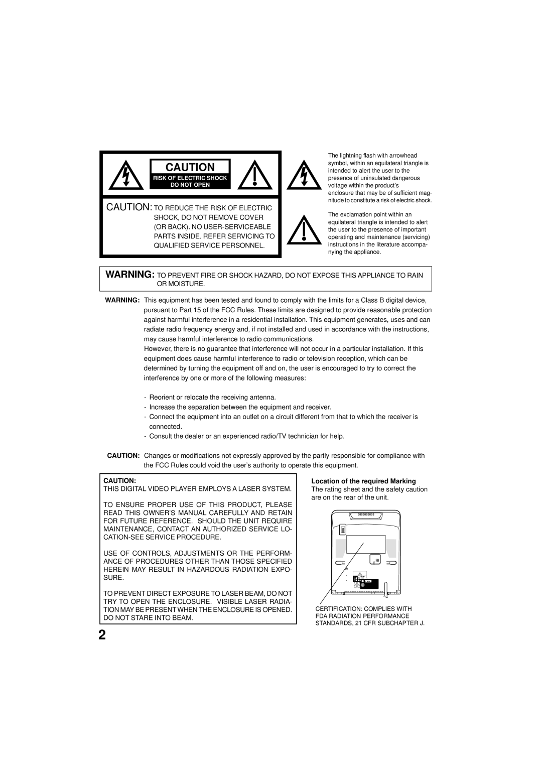 Panasonic PV 9D53 manual SHOCK, do not Remove Cover 