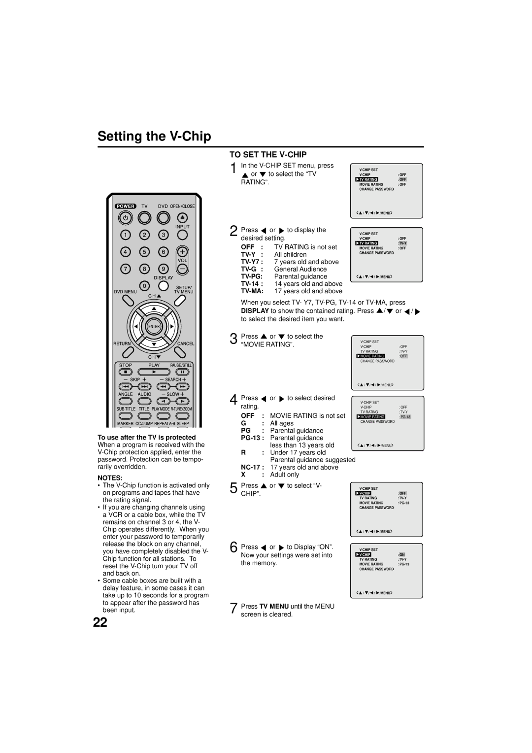 Panasonic PV 9D53 manual To SET the V-CHIP 