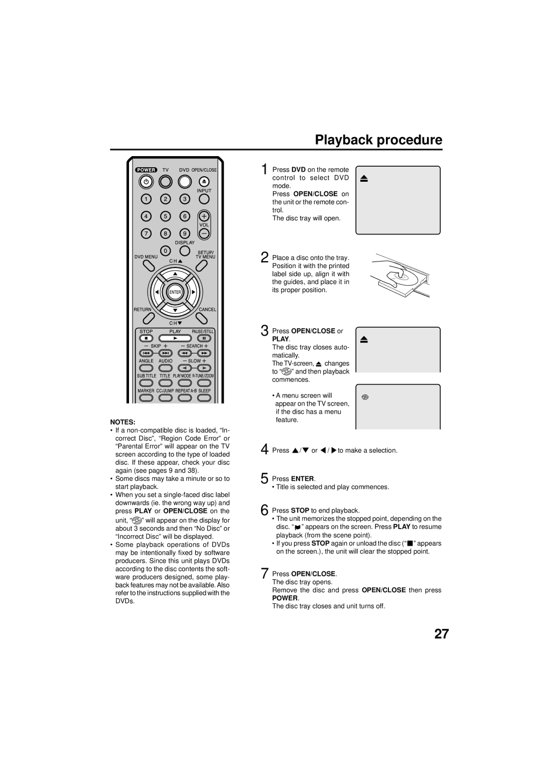 Panasonic PV 9D53 manual Playback procedure, Power 