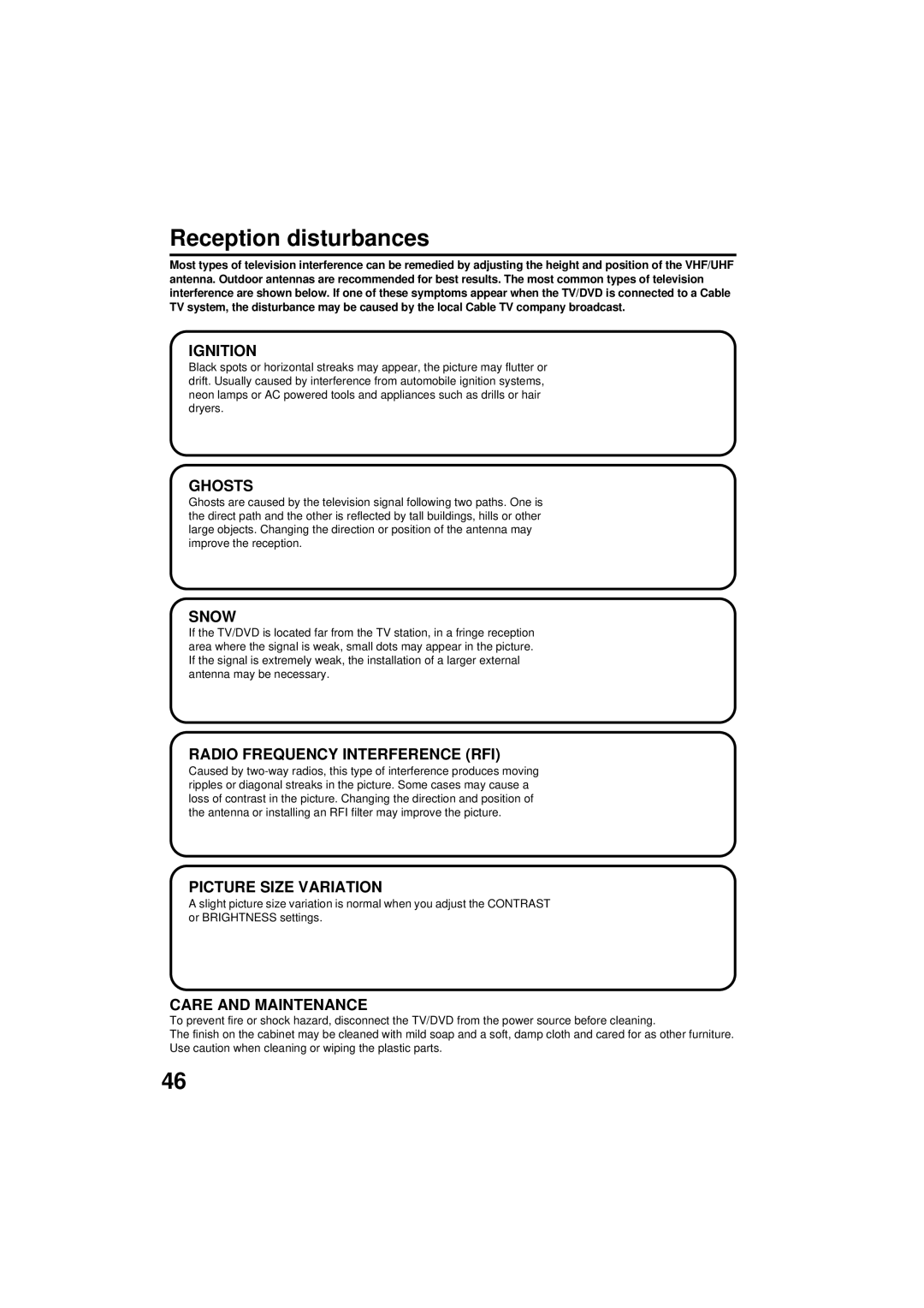 Panasonic PV 9D53 manual Reception disturbances, Ignition 