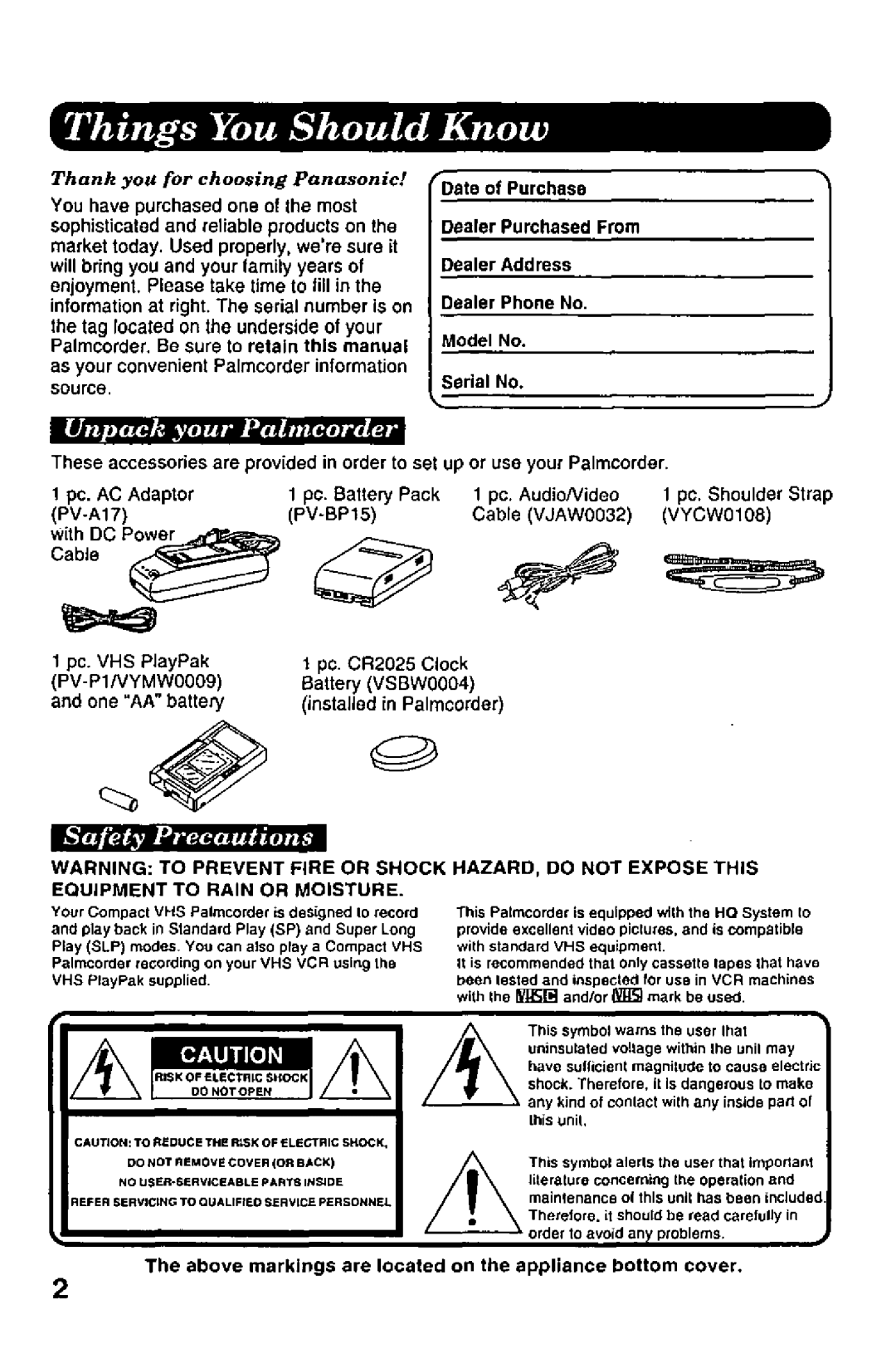 Panasonic PV-A206 manual 