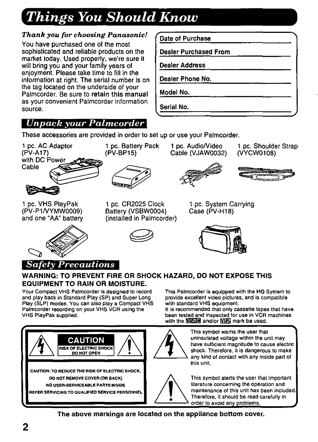 Panasonic PV-A216 manual 