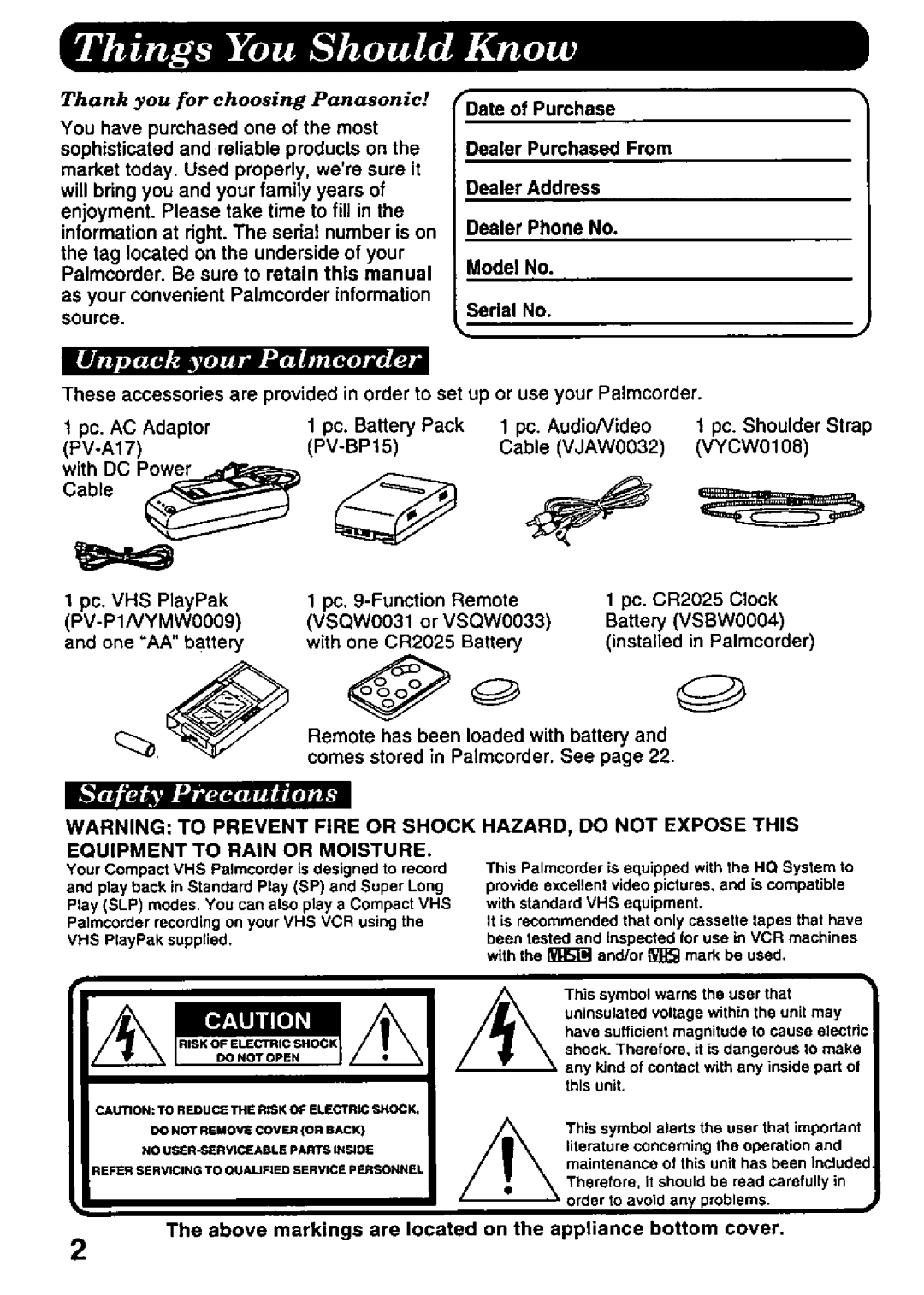 Panasonic PV-A396 manual 