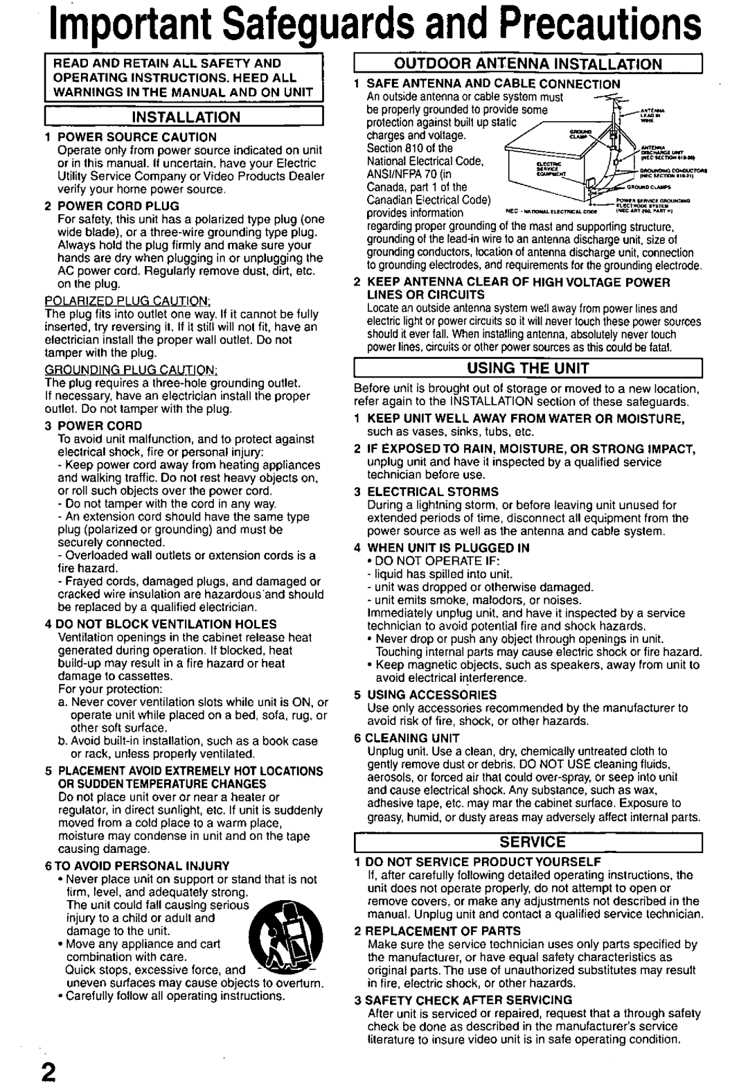 Panasonic PV C2030W, PV C2020 manual 