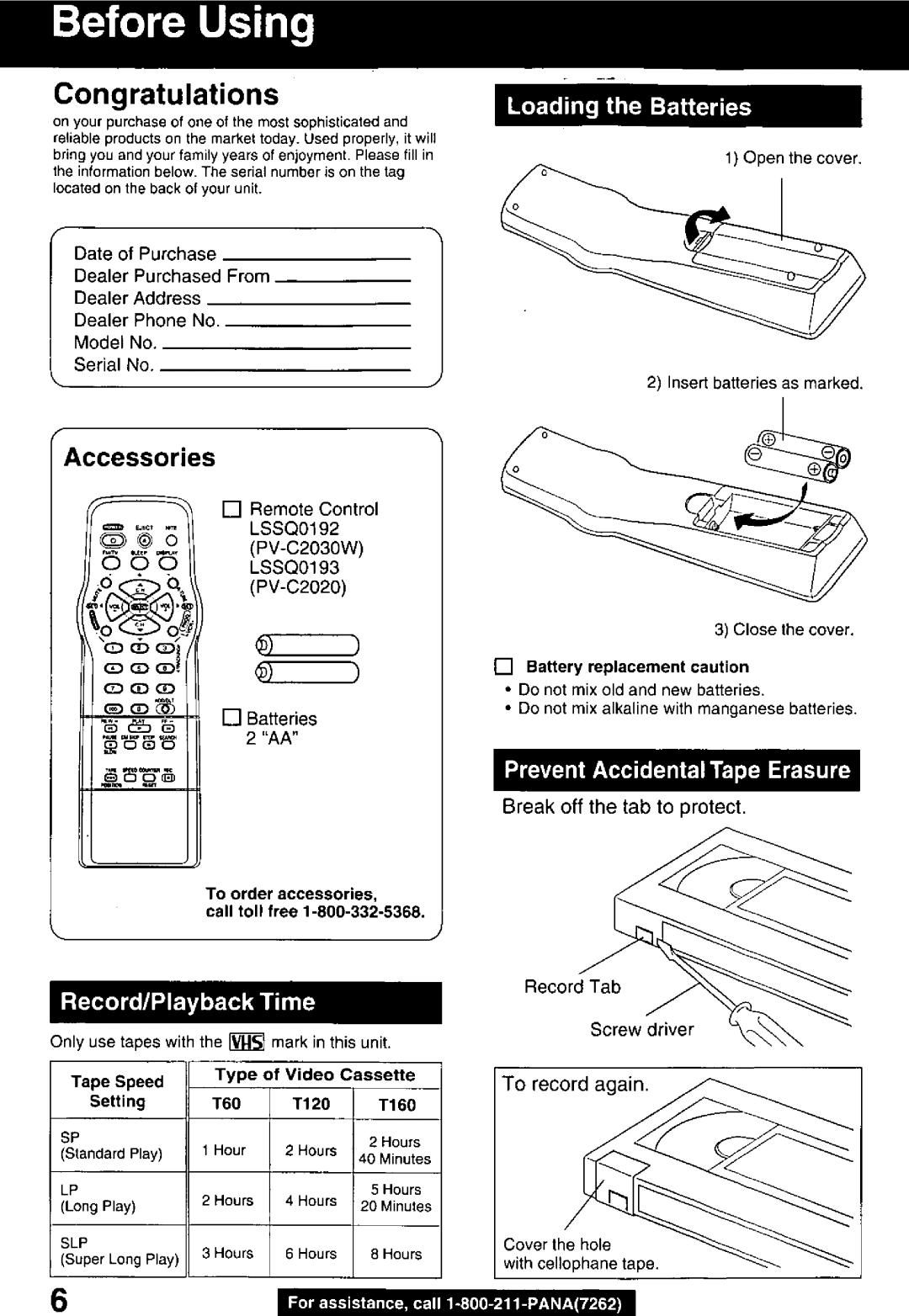 Panasonic PV C2030W, PV C2020 manual 