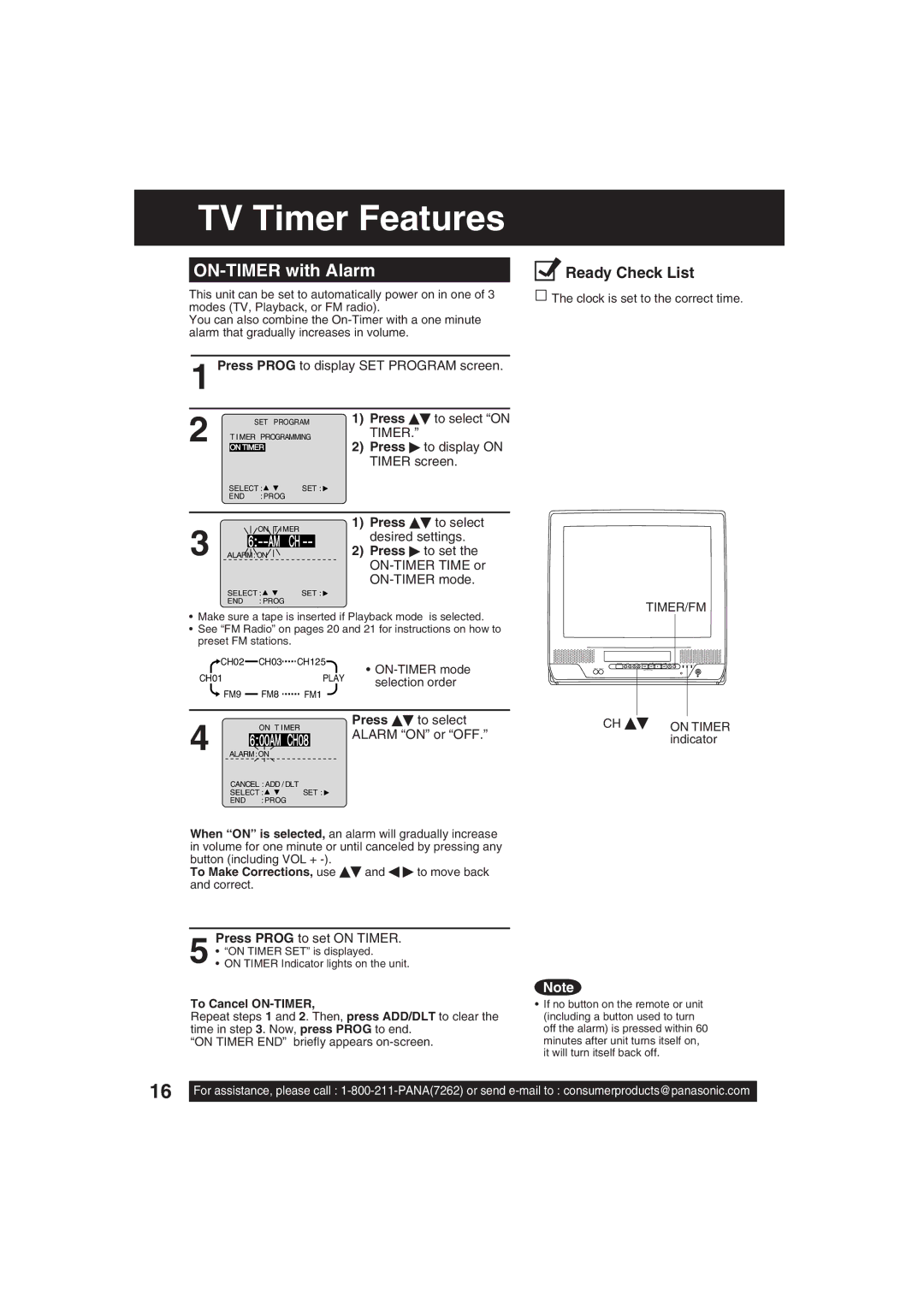 Panasonic PV C2033W, PV C2023 operating instructions TV Timer Features, ON-TIMER with Alarm, TIMER/FM On Timer 