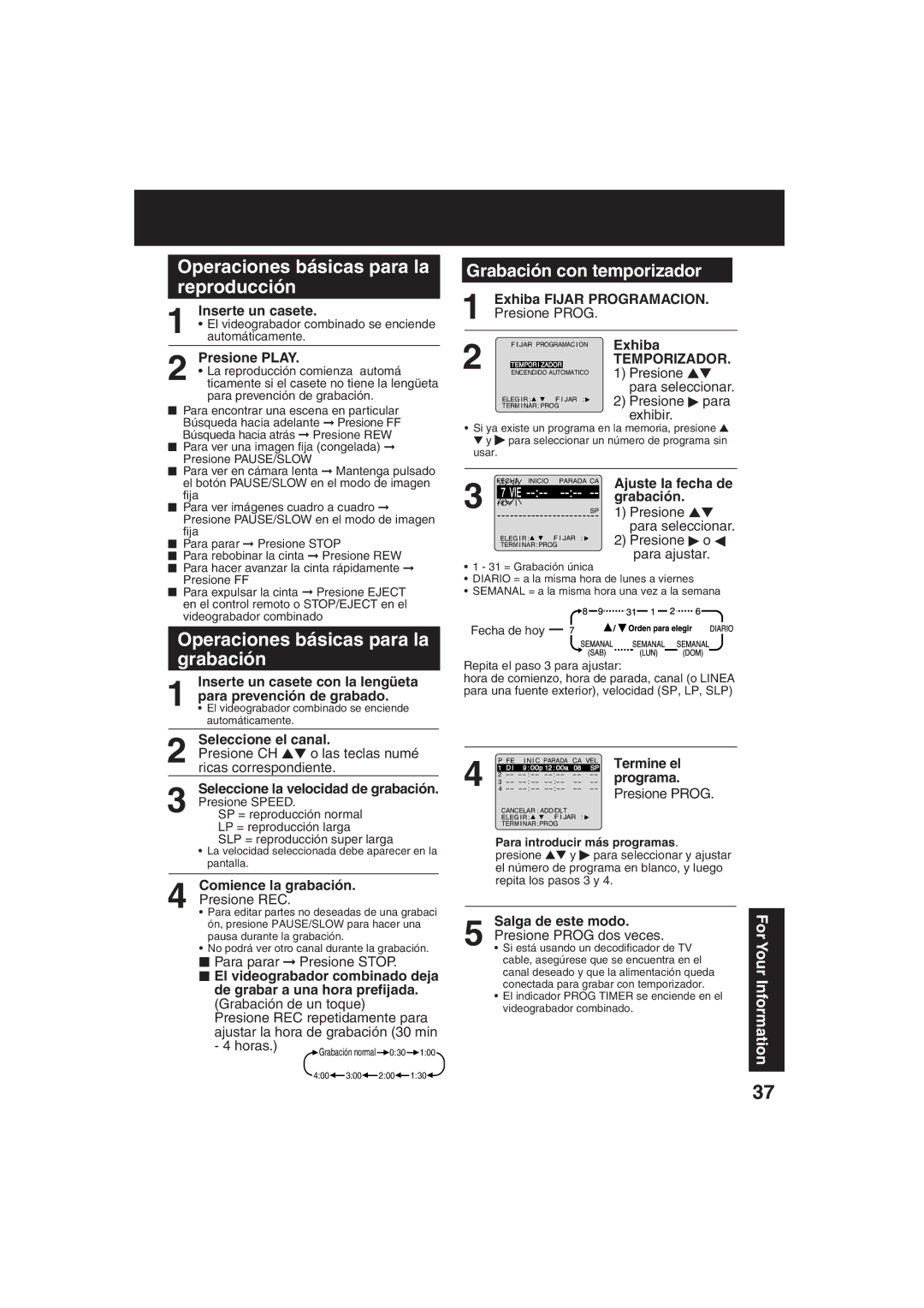 Panasonic PV C2023, PV C2033W operating instructions Grabación con temporizador 