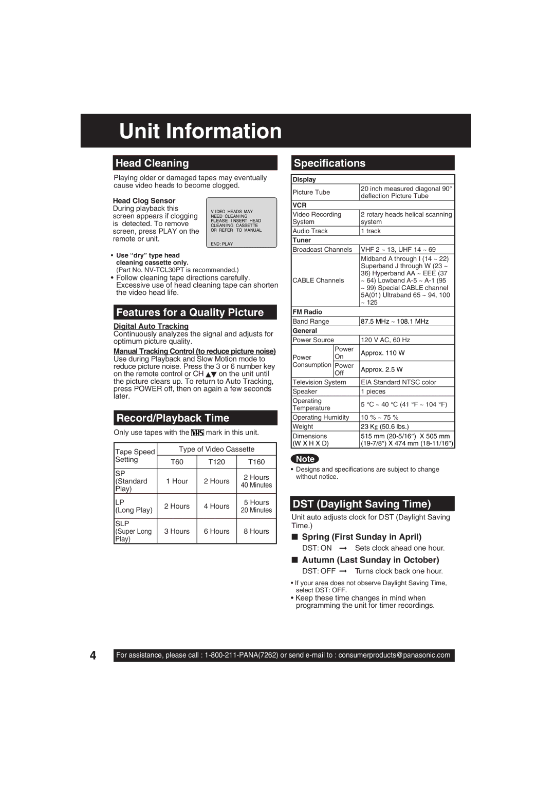 Panasonic PV C2033W, PV C2023 operating instructions Unit Information 