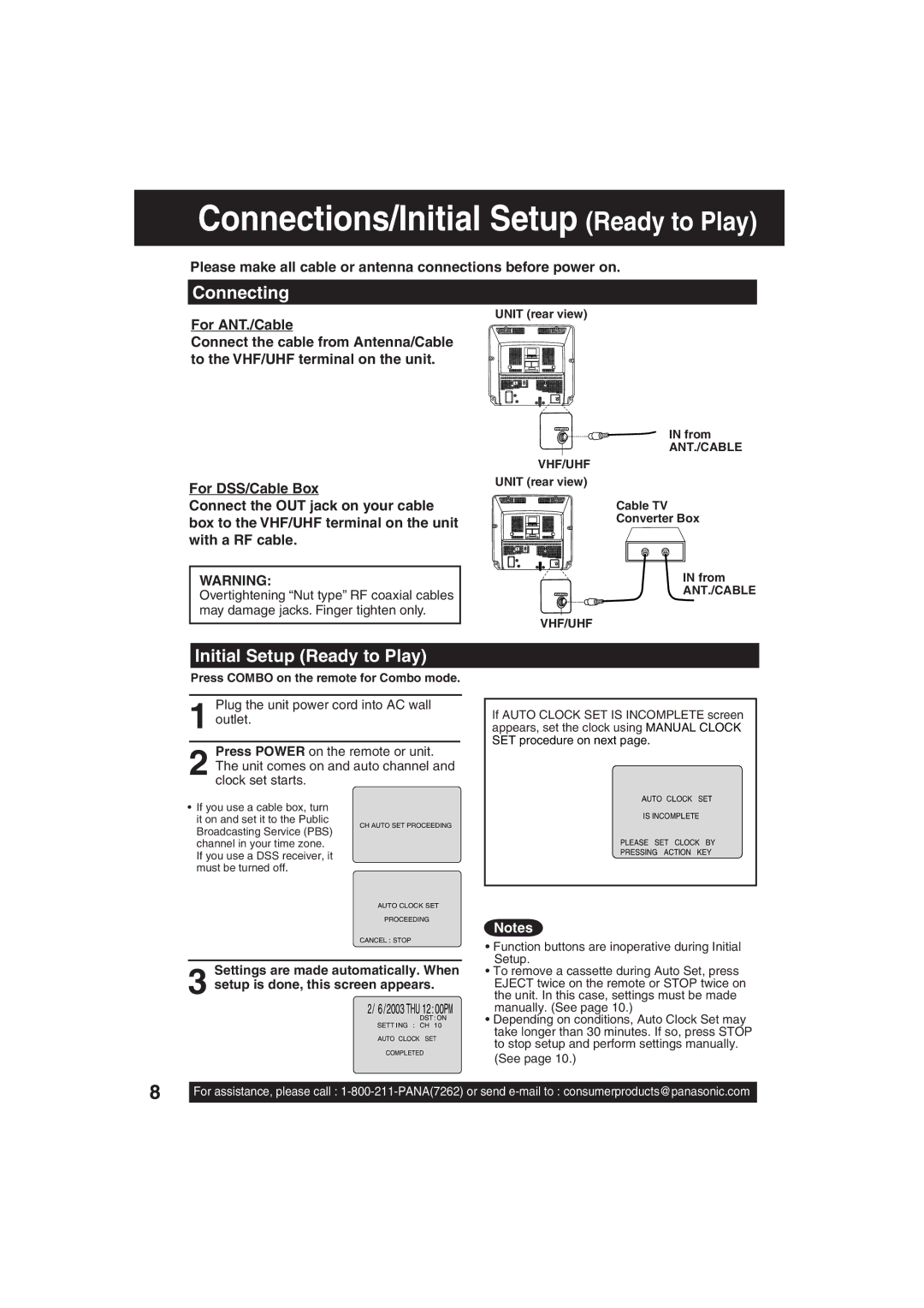 Panasonic PV C2033W, PV C2023 operating instructions Connecting, Initial Setup Ready to Play 