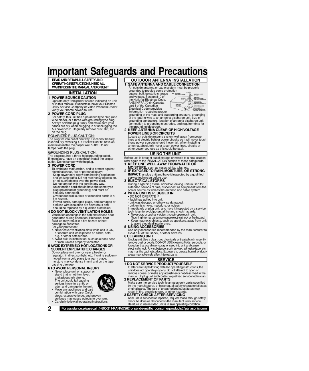 Panasonic PV-C2063A operating instructions Polarized Plug CA Ution, GR Ounding Plug CA Ution 