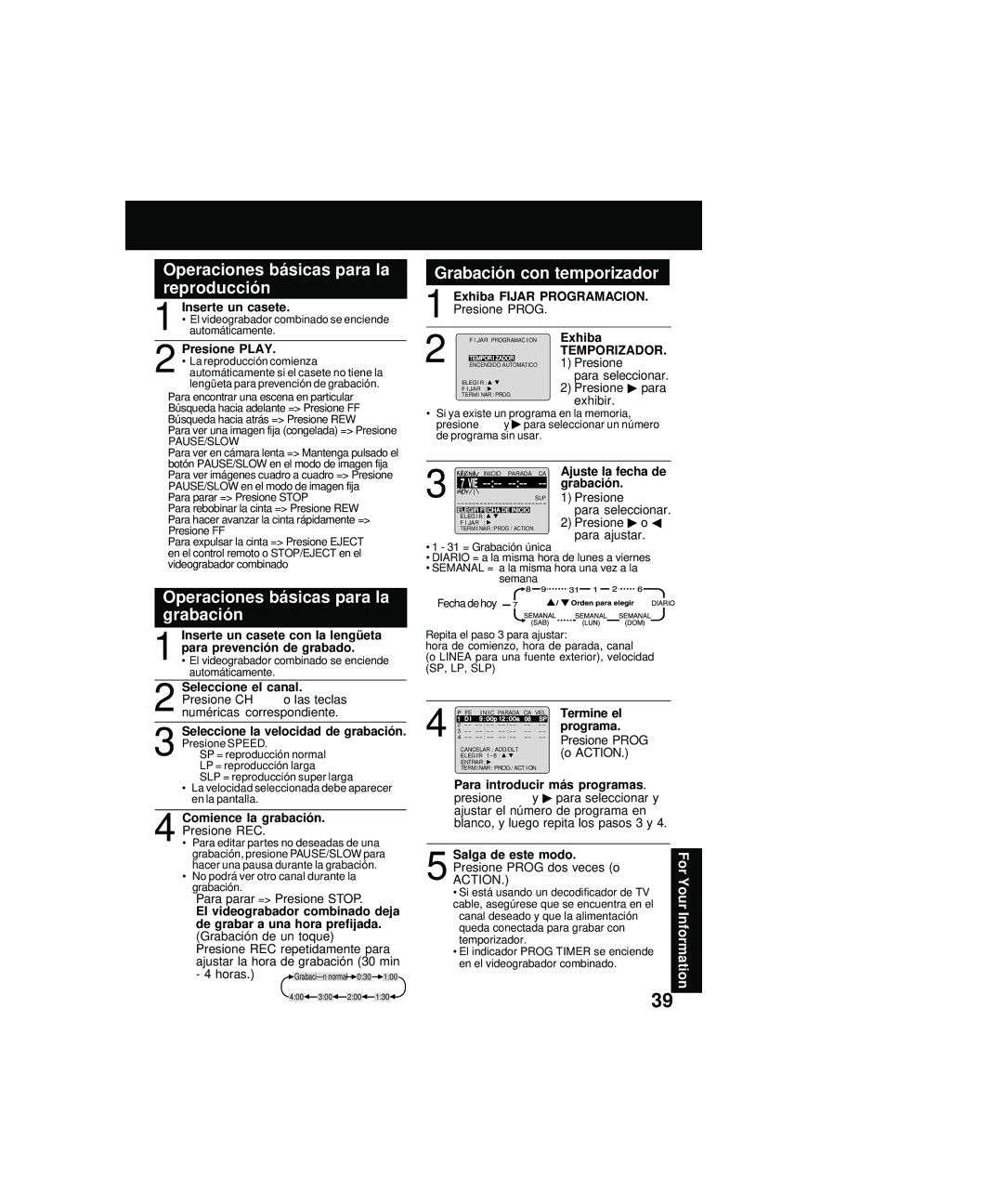 Panasonic PV-C2063A operating instructions Grabación con temporizador 