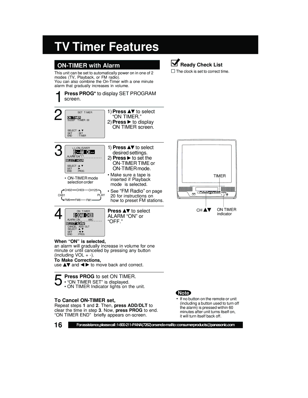 Panasonic PV C2542, PV C2062 operating instructions TV Timer Features, ON-TIMER with Alarm, Press, To Cancel ON-TIMER set 