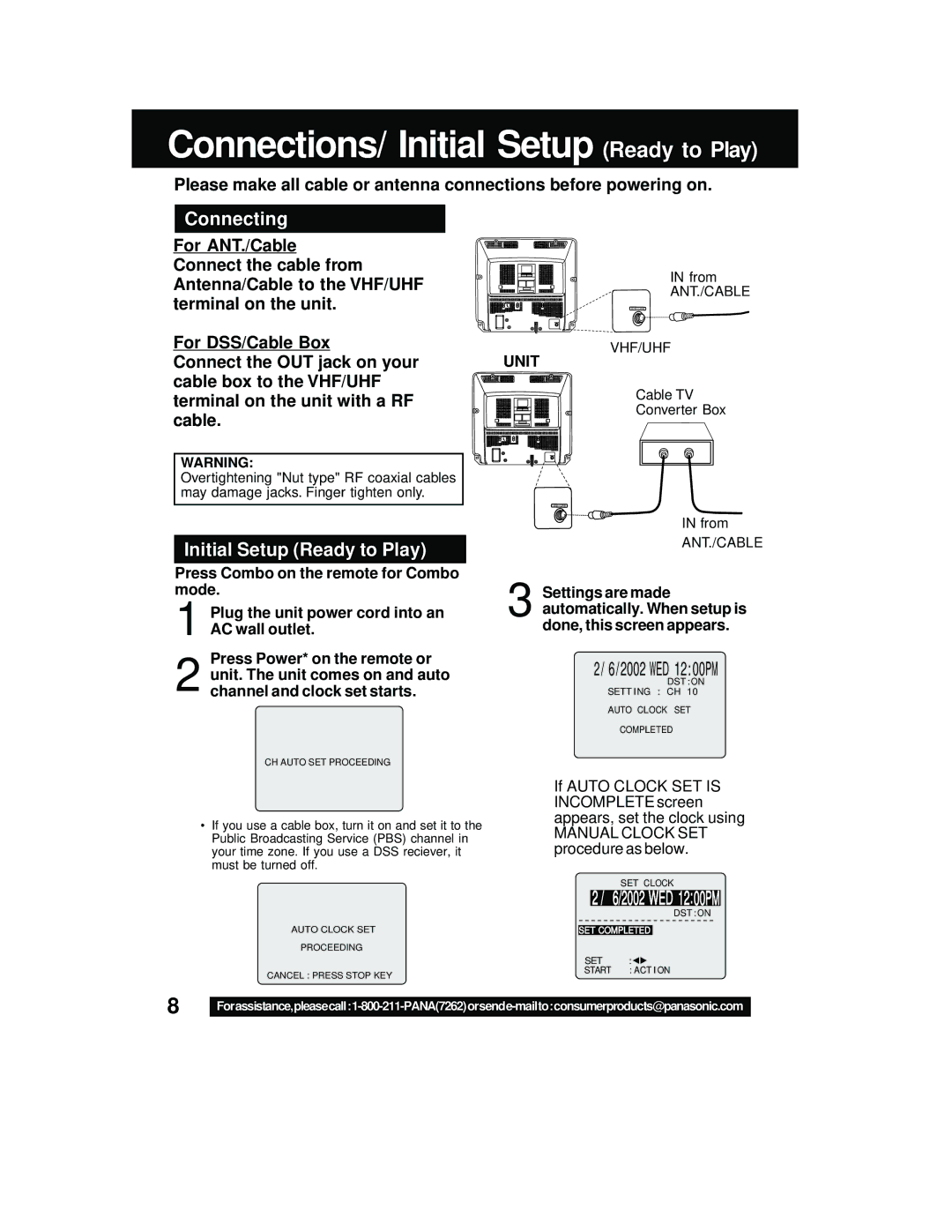 Panasonic PV C2542, PV C2062 operating instructions Connections/ Initial Setup Ready to Play, Connecting, WED 1200PM 