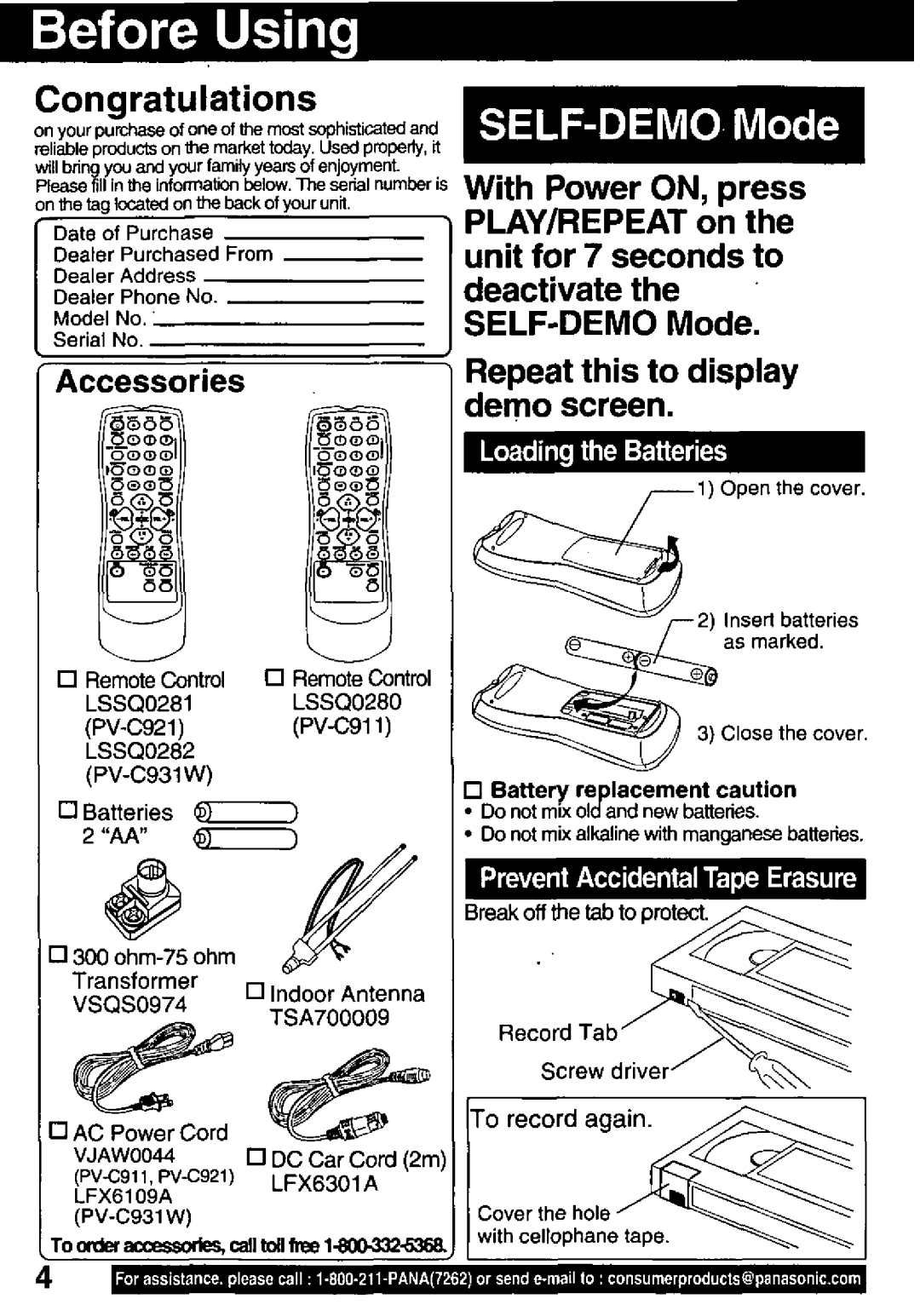 Panasonic PV-C911 manual 