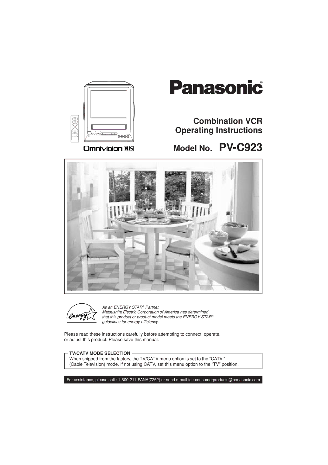 Panasonic PV C923 operating instructions Combination VCR Operating Instructions Model No. PV-C923 