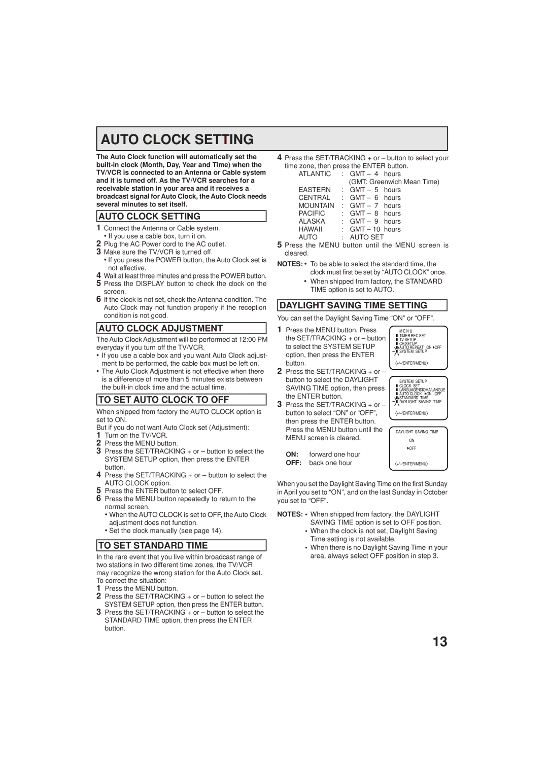 Panasonic PV C923 operating instructions Auto Clock Setting 