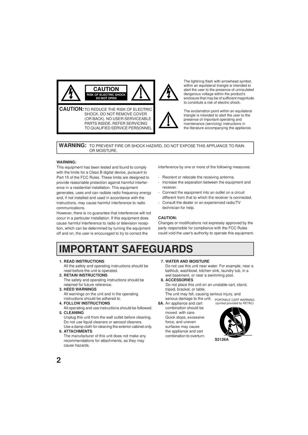 Panasonic PV C923 Read Instructions, Retain Instructions, Heed Warnings, Follow Instructions, Cleaning, Attachments 