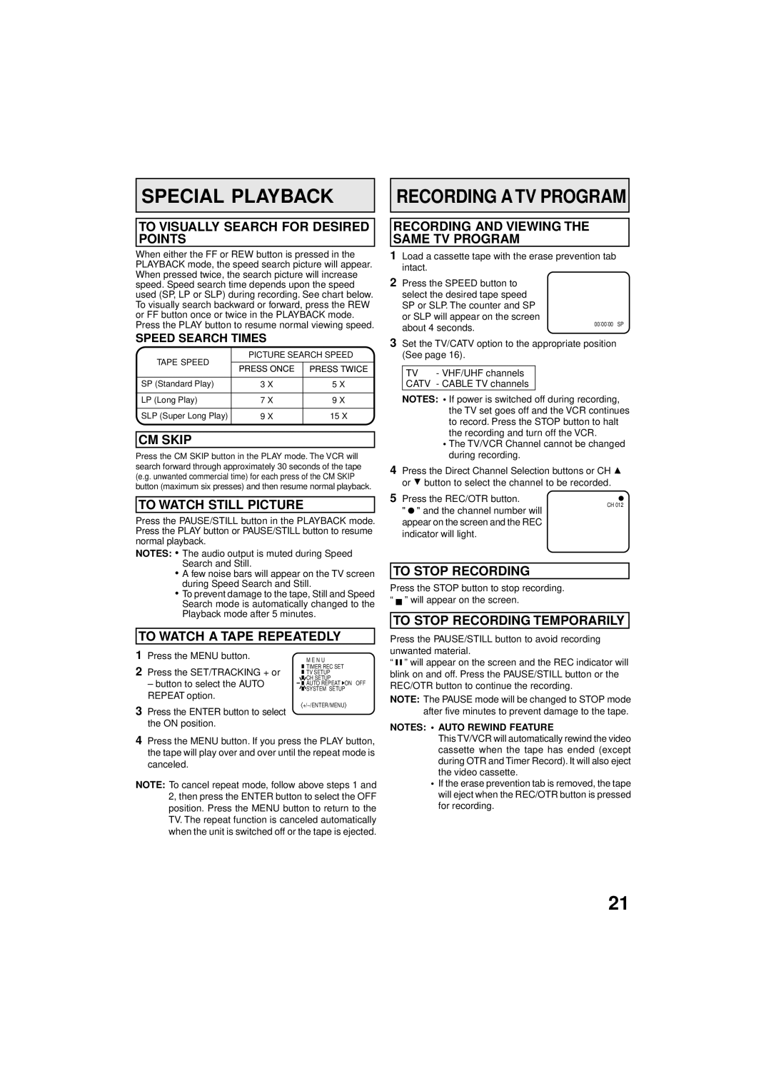 Panasonic PV C923 operating instructions Special Playback 