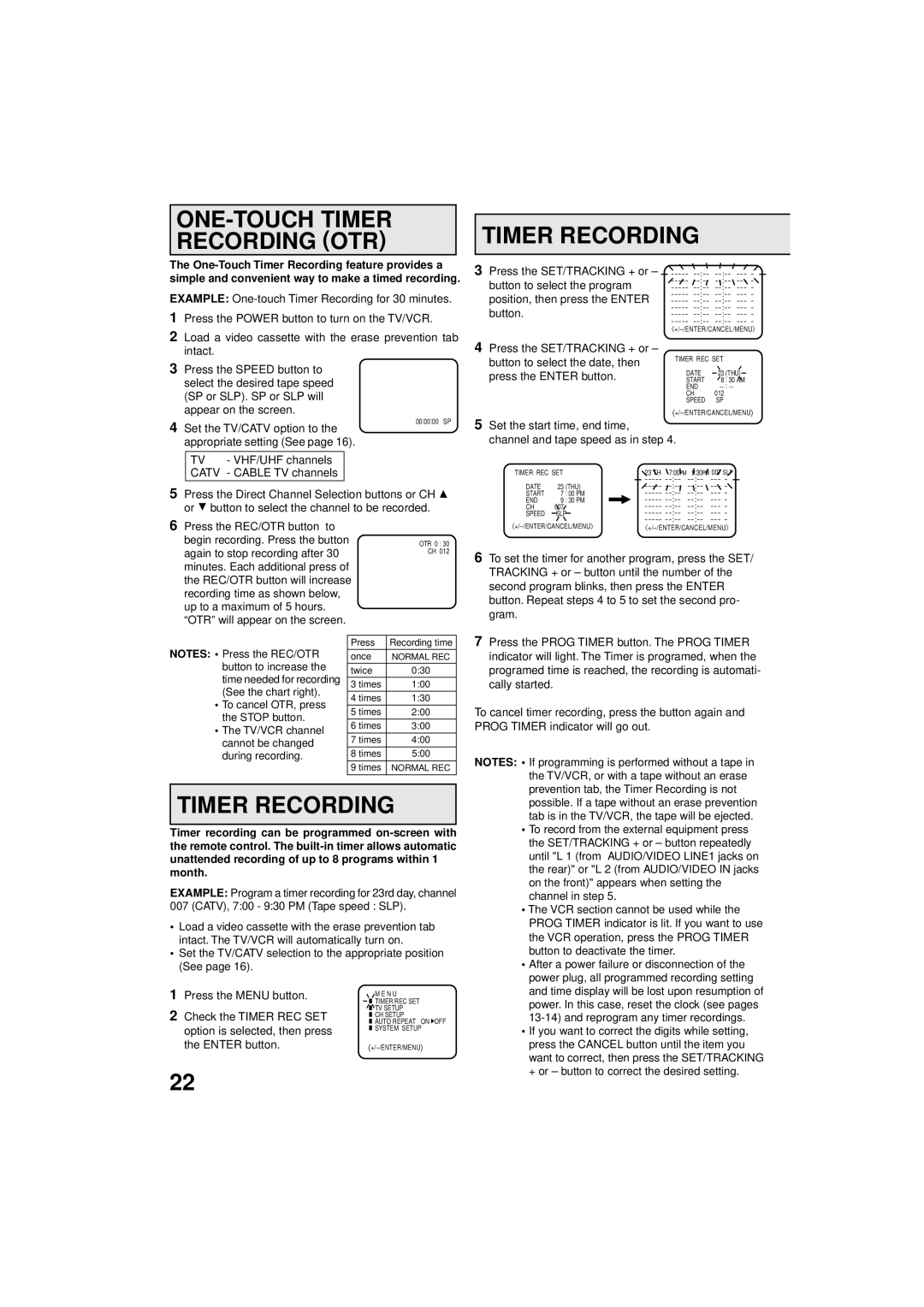 Panasonic PV C923 operating instructions ONE-TOUCH Timer Recording OTR 