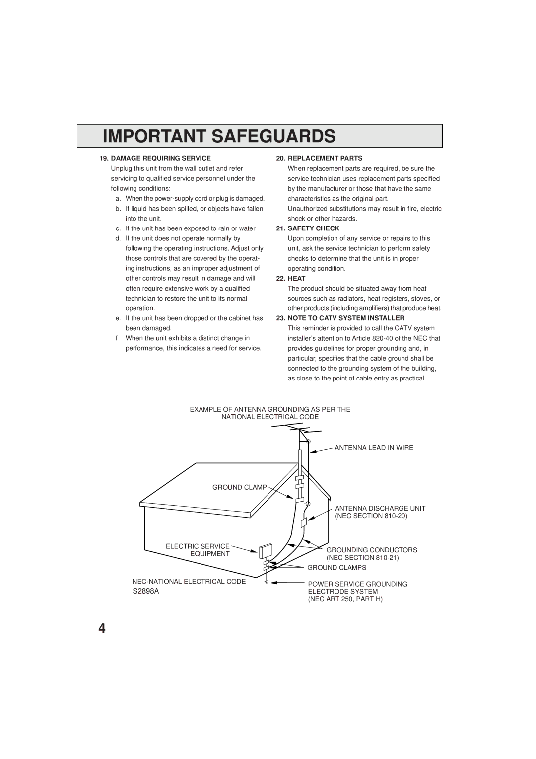 Panasonic PV C923 operating instructions Damage Requiring Service, Replacement Parts, Safety Check, Heat 