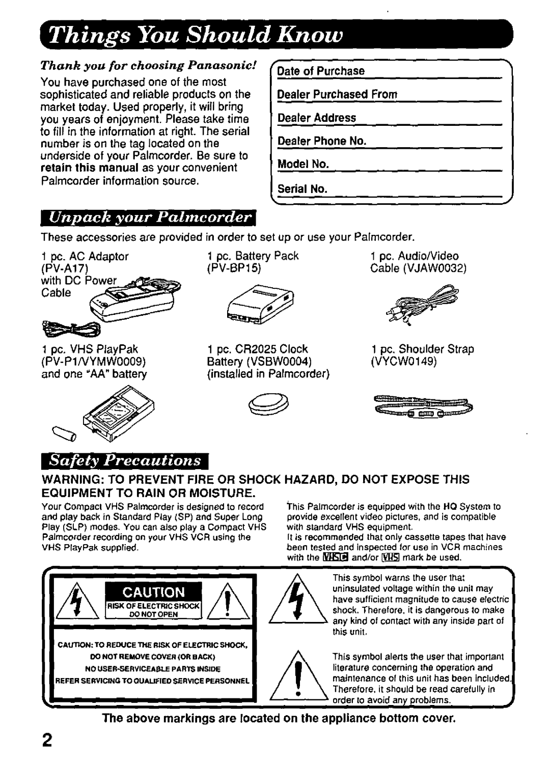 Panasonic PV-D417 manual 