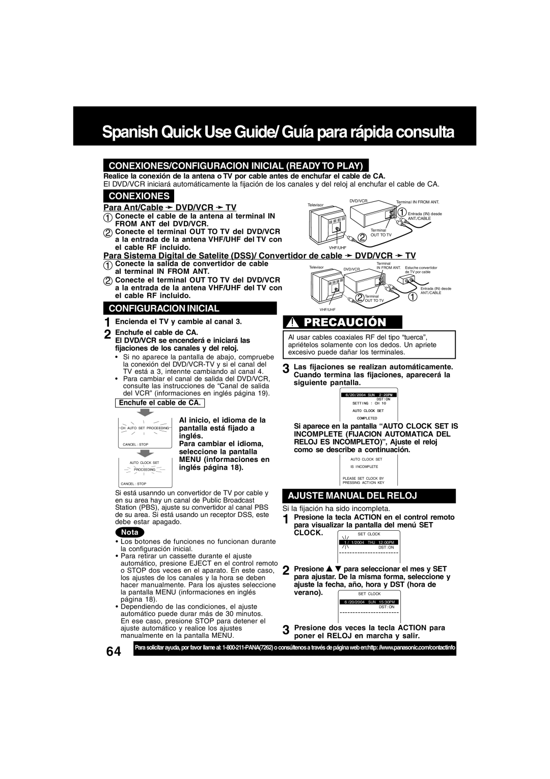 Panasonic PV-D4734S manual Para Ant/Cable DVD/VCR TV 