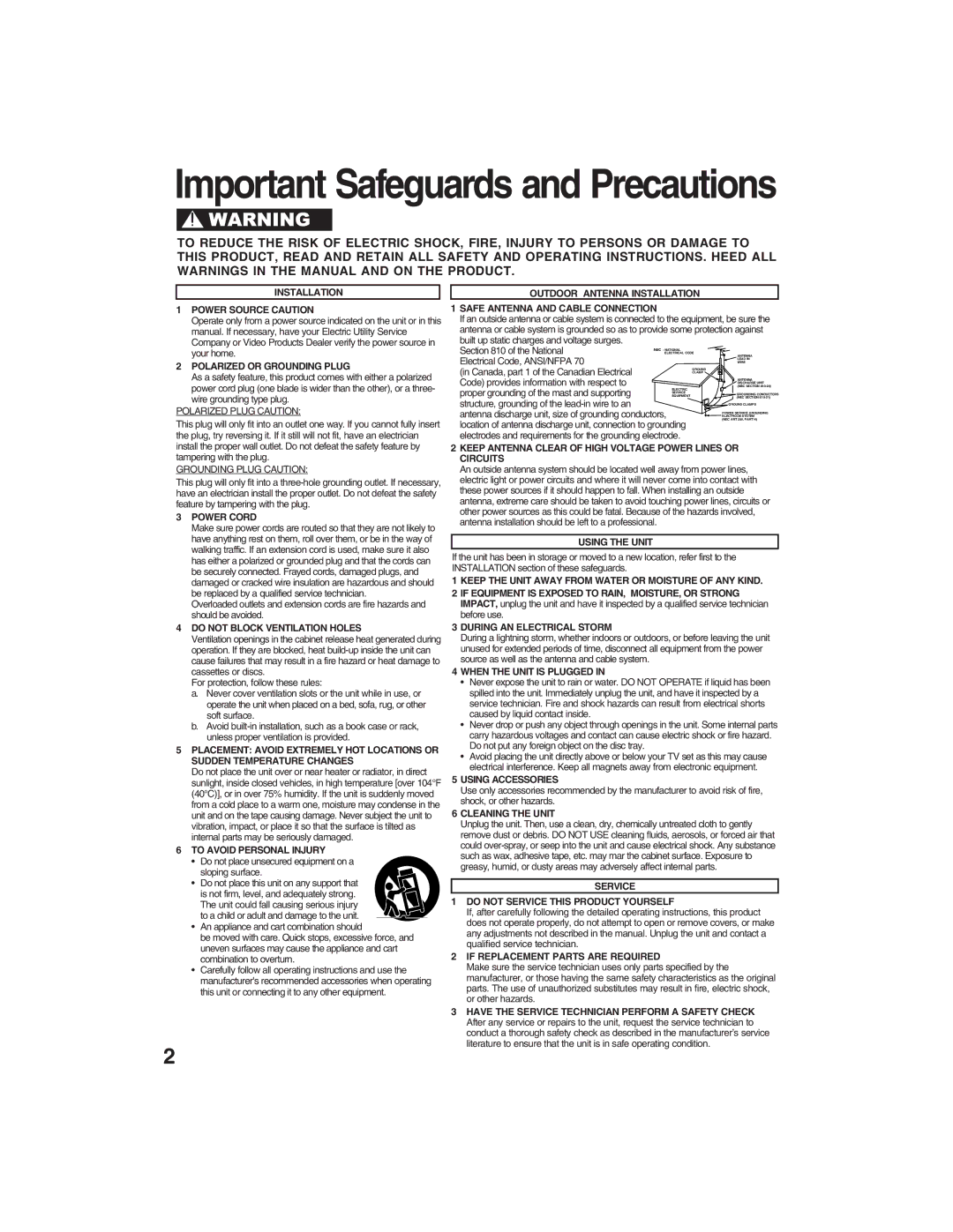 Panasonic PV-D4735S operating instructions Important Safeguards and Precautions 