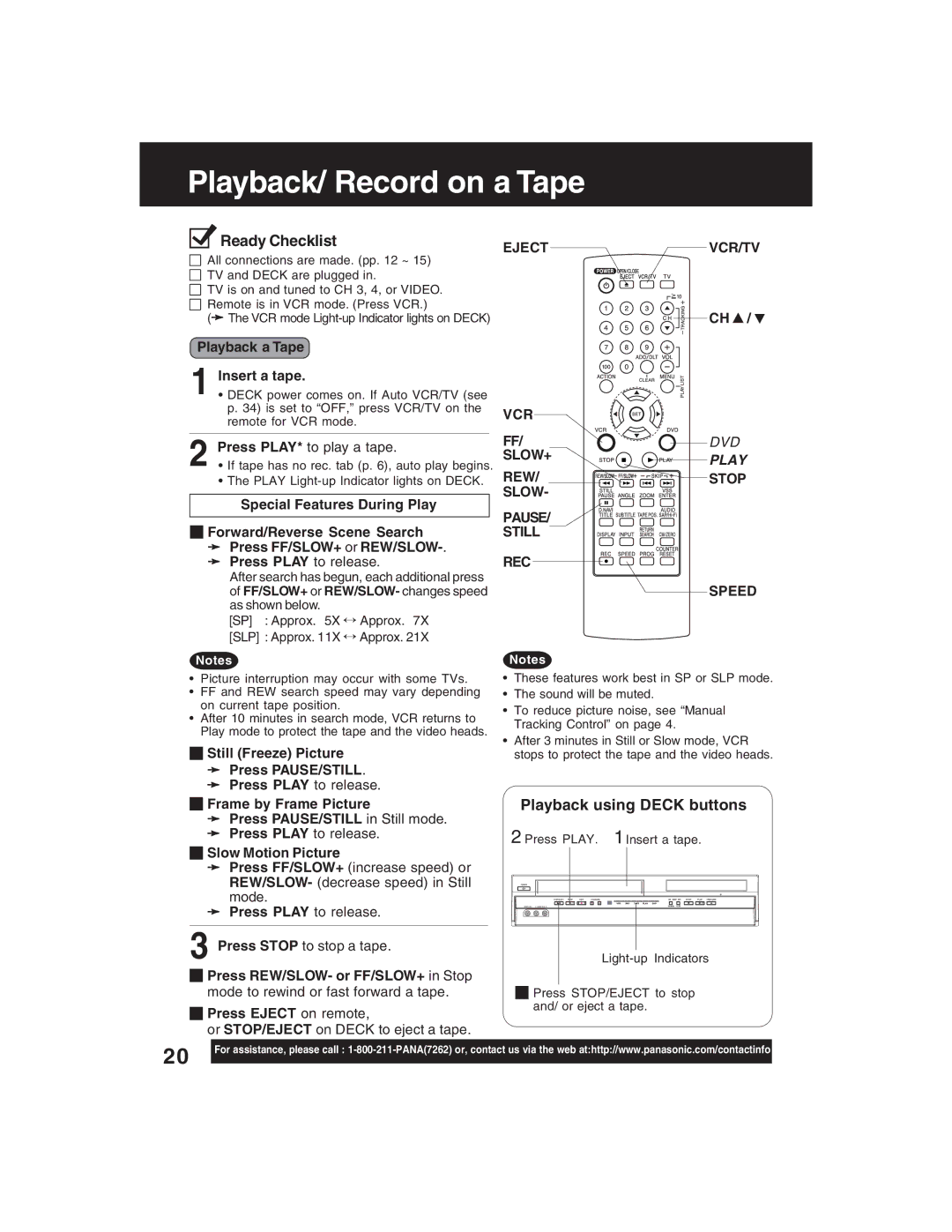 Panasonic PV-D4735S Playback/ Record on a Tape, Playback using Deck buttons, Playback a Tape Insert a tape 