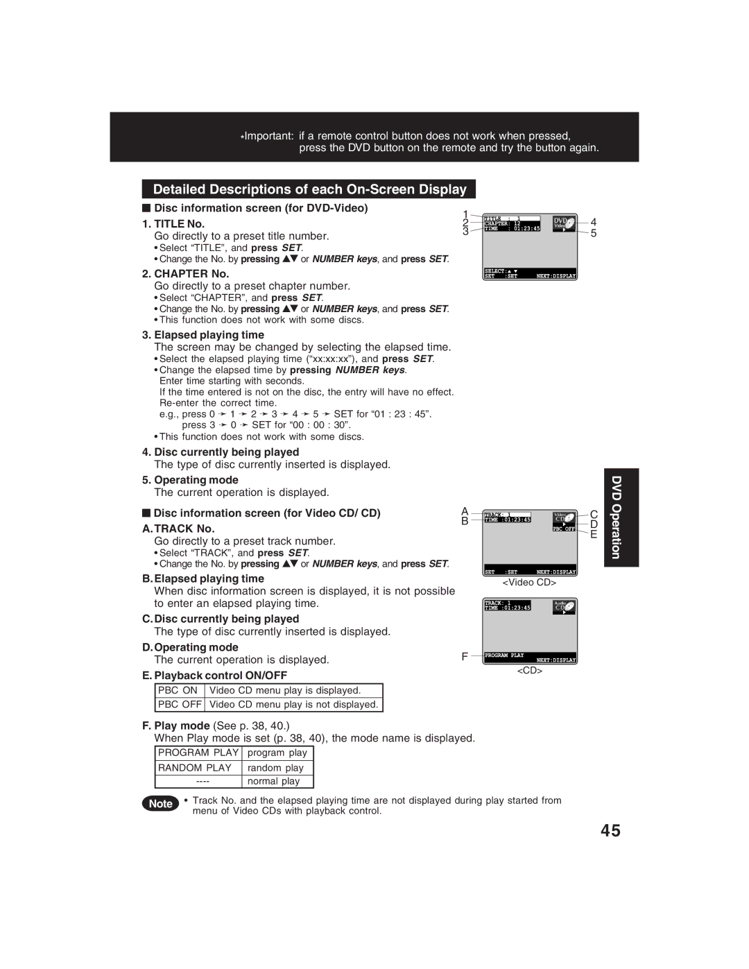 Panasonic PV-D4735S operating instructions Detailed Descriptions of each On-Screen Display 