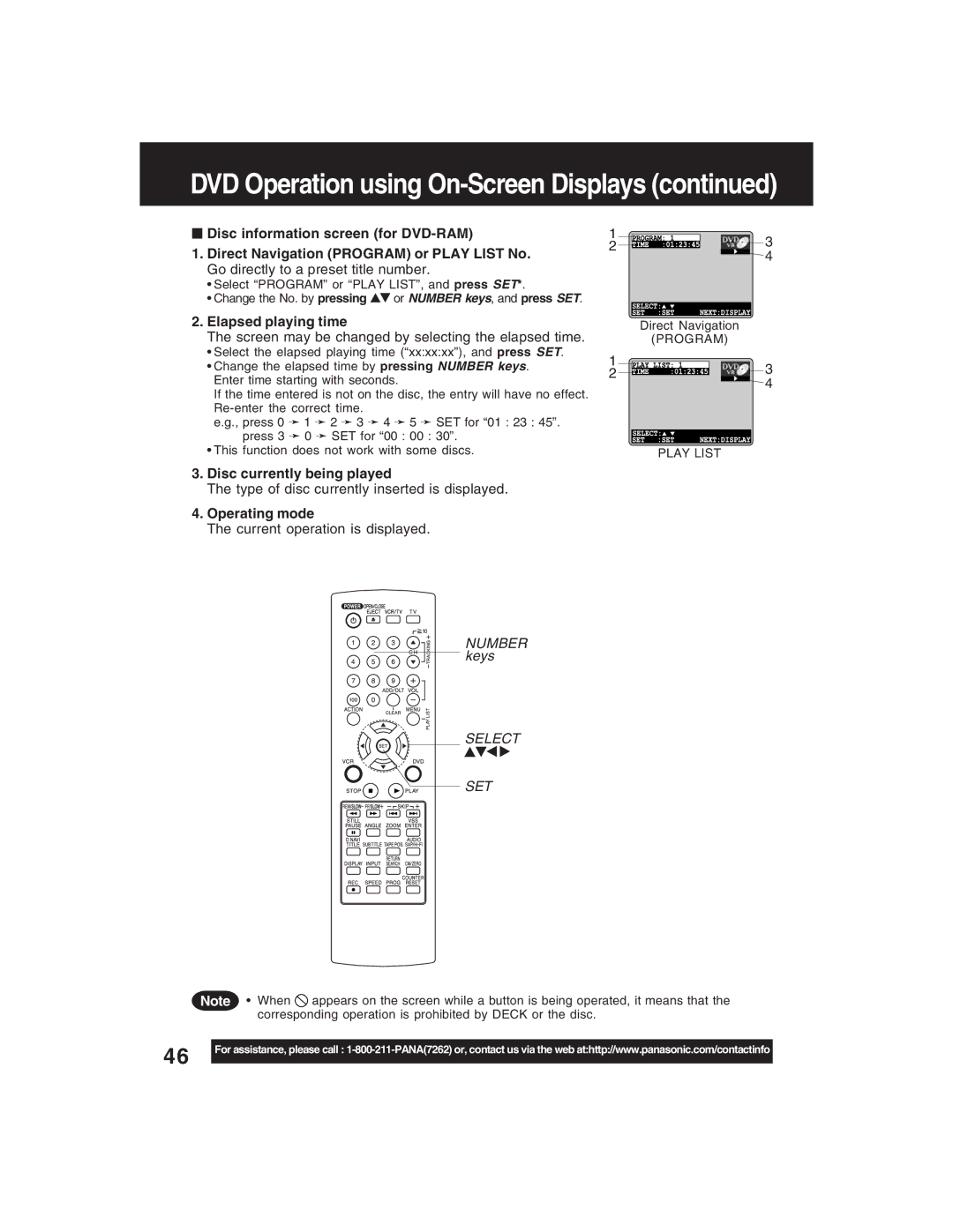 Panasonic PV-D4735S operating instructions DVD Operation using On-Screen Displays 