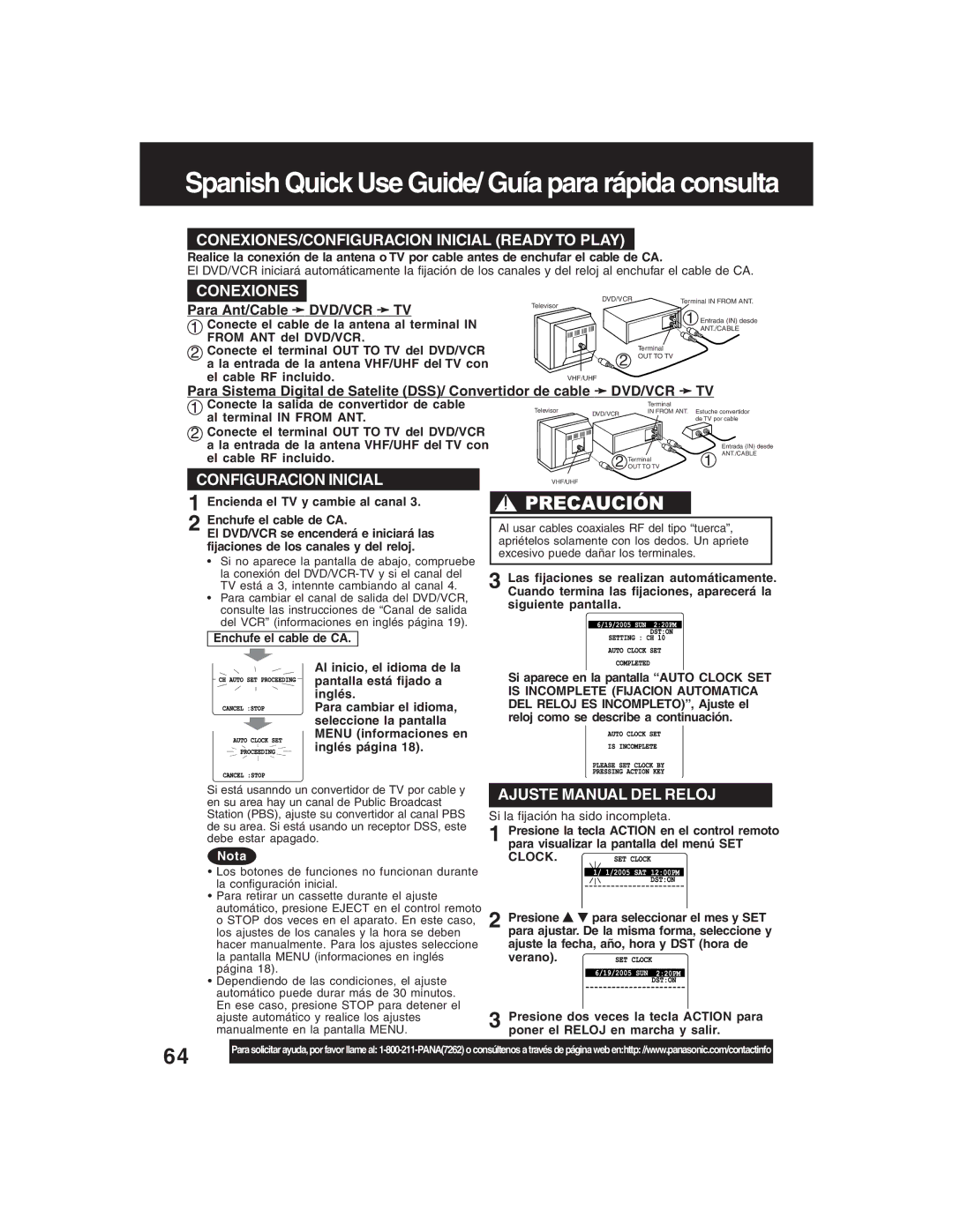 Panasonic PV-D4735S operating instructions Para Ant/Cable DVD/VCR TV, Clock 