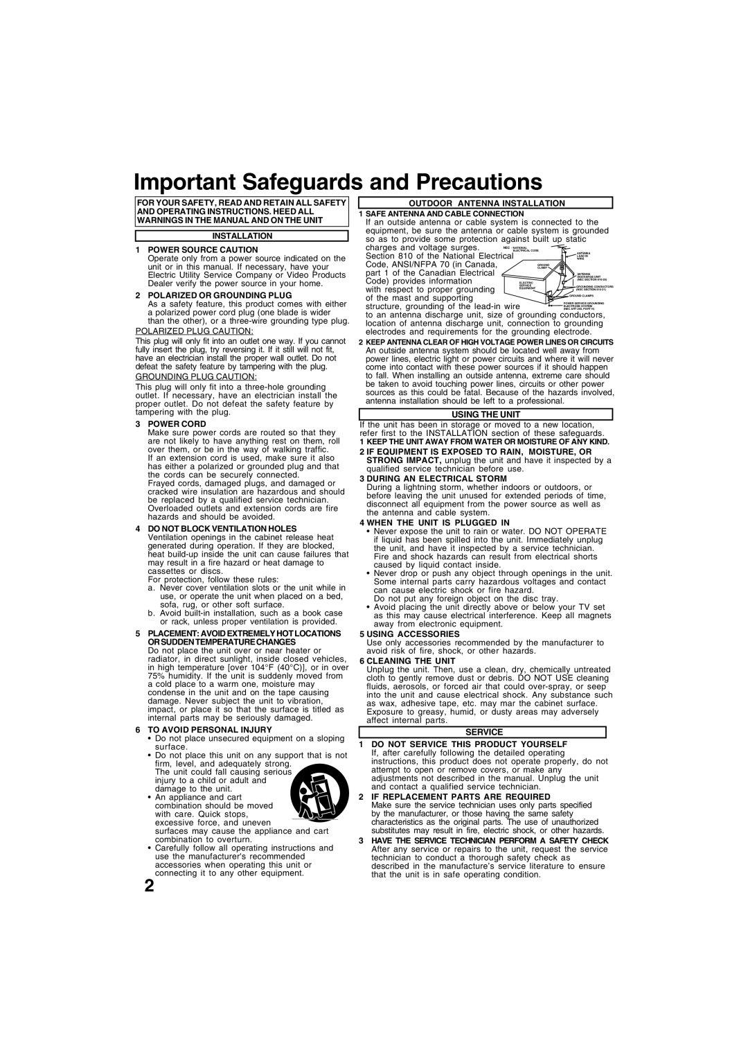 Panasonic PV-D4742, PV-D4752 manual Important Safeguards and Precautions 