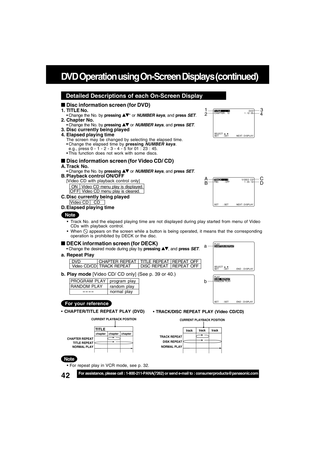 Panasonic PV-D4742, PV-D4752 manual Detailed Descriptions of each On-Screen Display, Disc information screen for DVD 