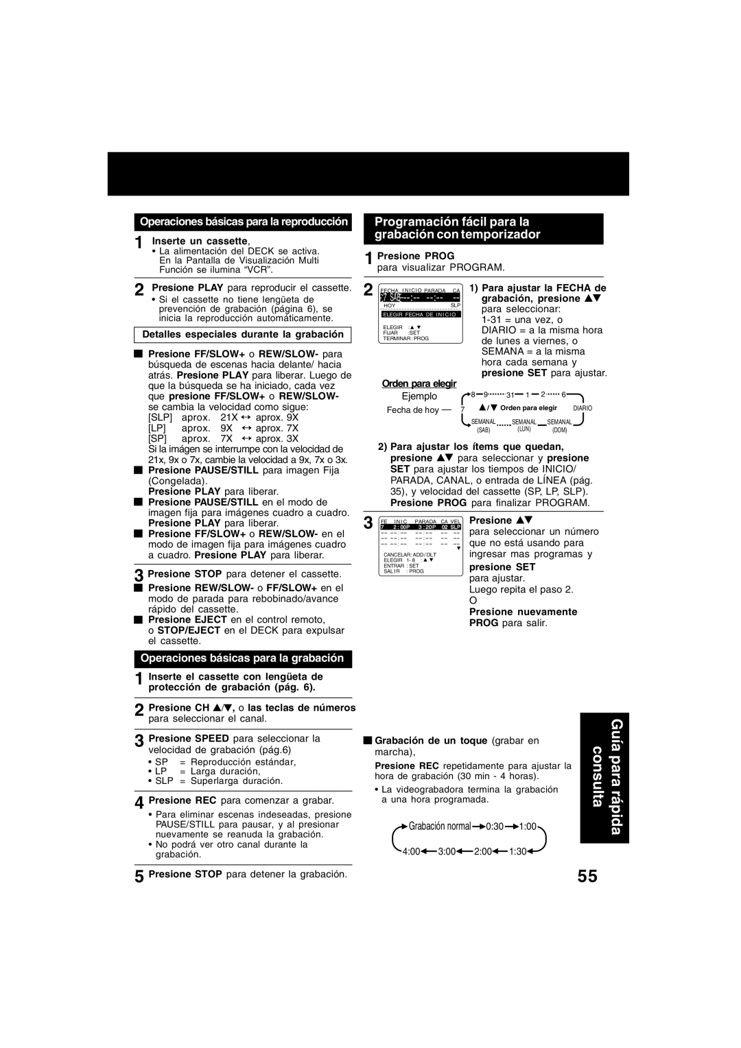 Panasonic PV-D4752, PV-D4742 manual Programación fácil para la grabación con temporizador, Grabación normal 030 