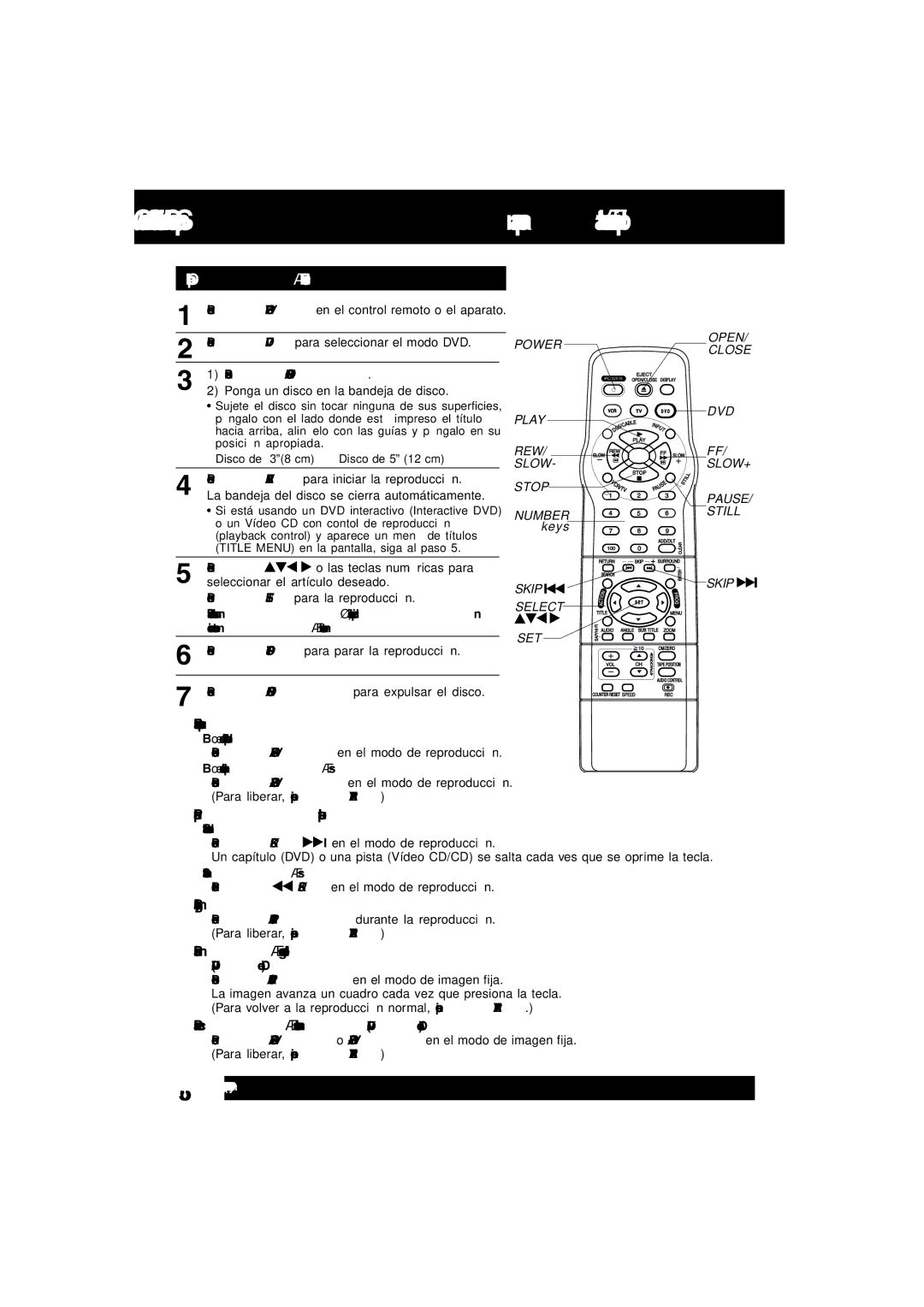 Panasonic PV-D4742, PV-D4752 manual Operaciones básicas del DVD 